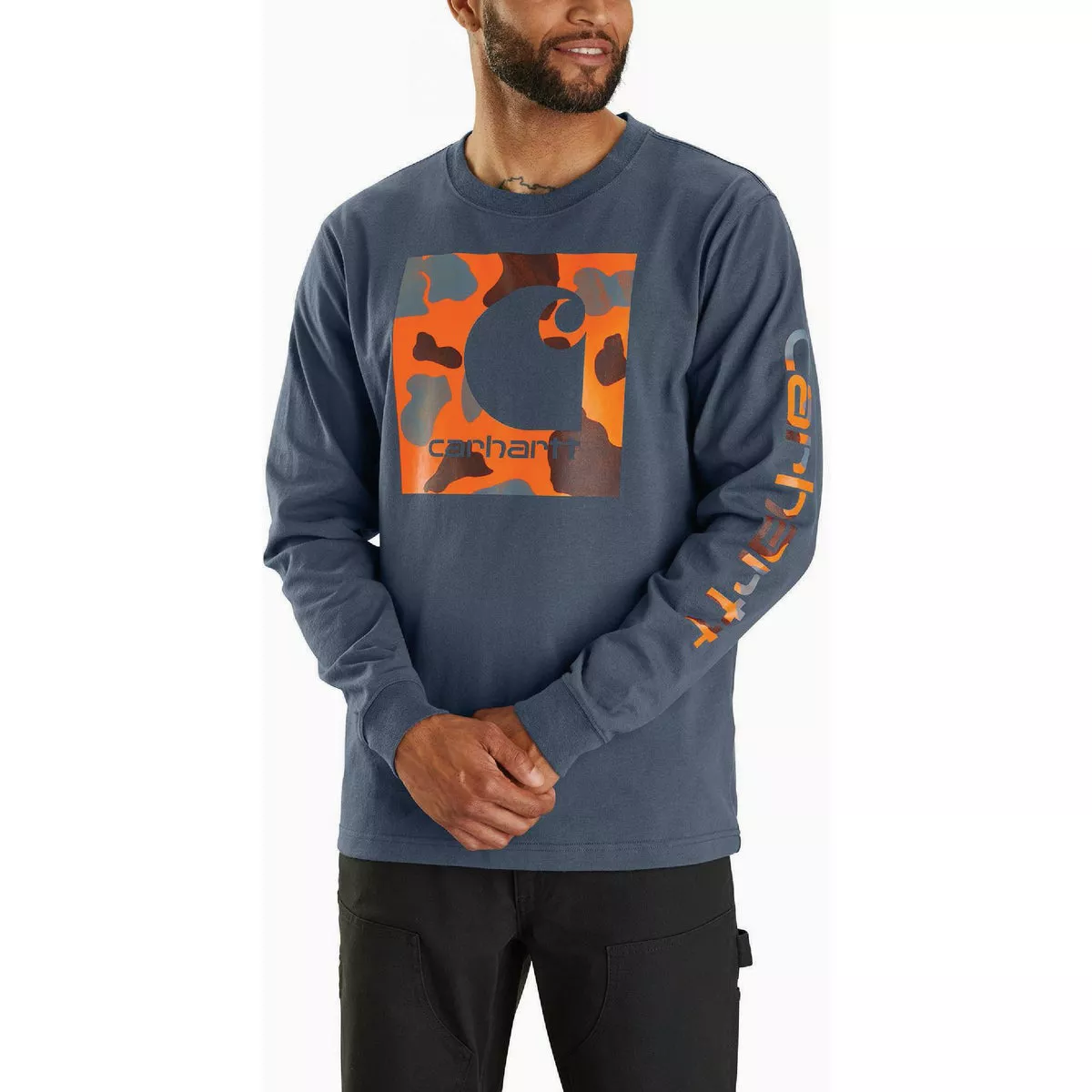 Carhartt Men's Large Tall Bluestone Heavyweight Long Sleeve Camo C Graphic T-Shirt, Relaxed Fit