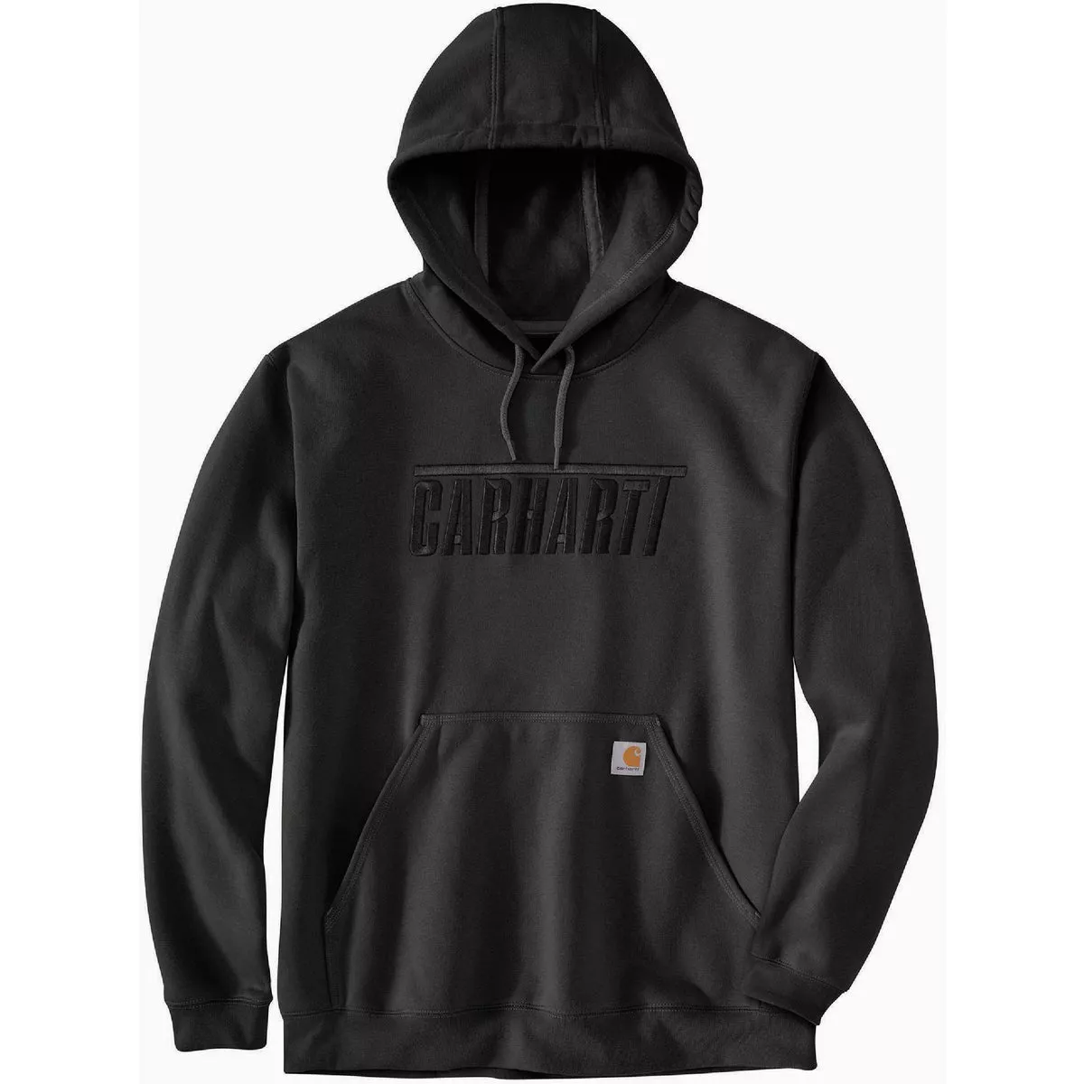 Carhartt Men's XL Regular Black Midweight Embroidered Logo Graphic Pullover Hoodie, Loose Fit