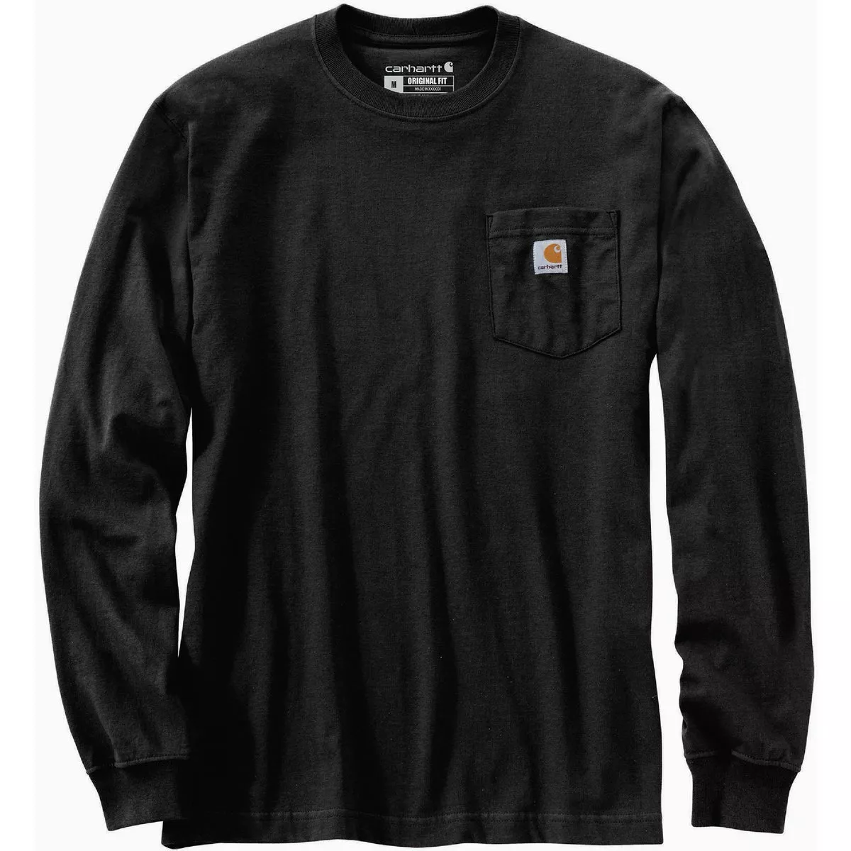 Carhartt Men's 2XL Tall Black Heavyweight Long Sleeve Pocket Script Graphic T-Shirt, Loose Fit