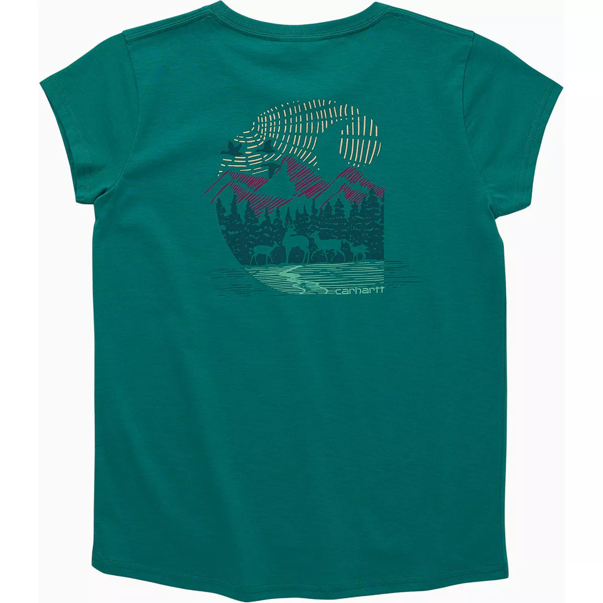 Carhartt Girls' 2T Teal Blue Short Sleeve Deer Mountain T-Shirt