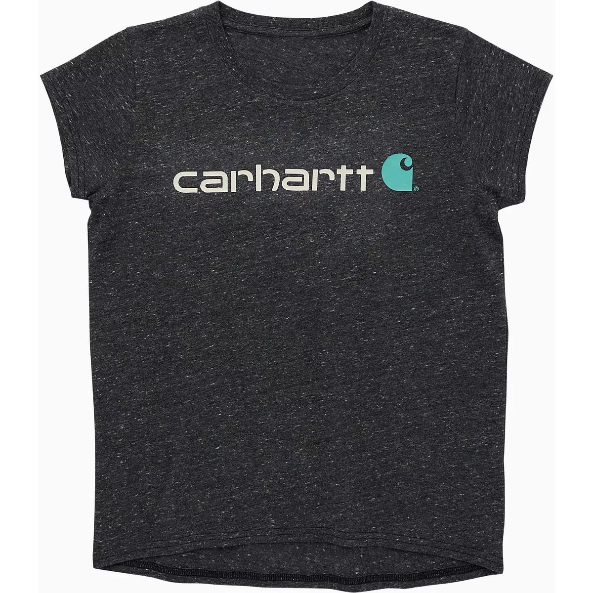 Carhartt Girls' L (12) Caviar Black Snow Heather Short Sleeve Core Logo T-Shirt