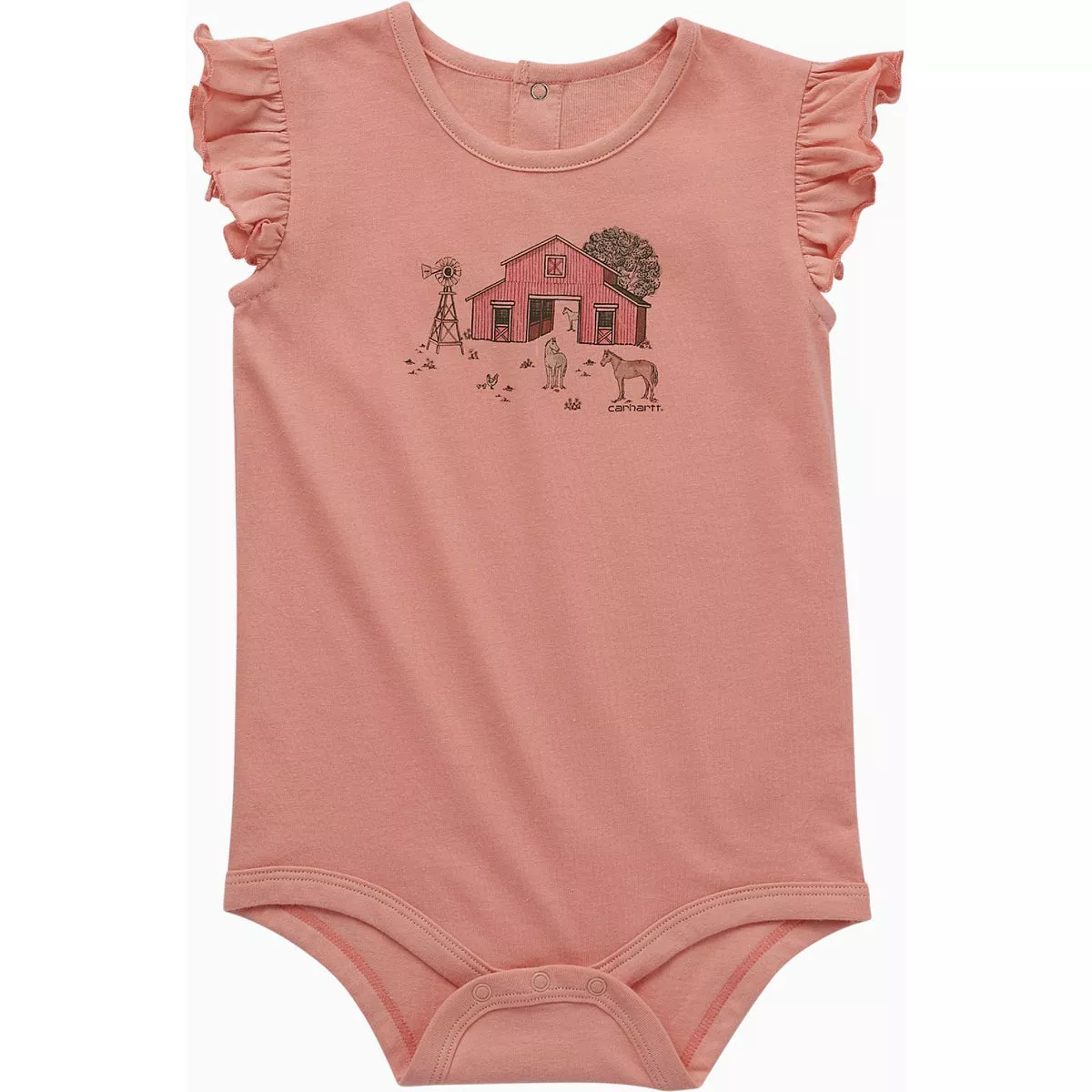 Carhartt Girls' 9M Peaches N' Cream Short Sleeve Horse Farm Bodysuit