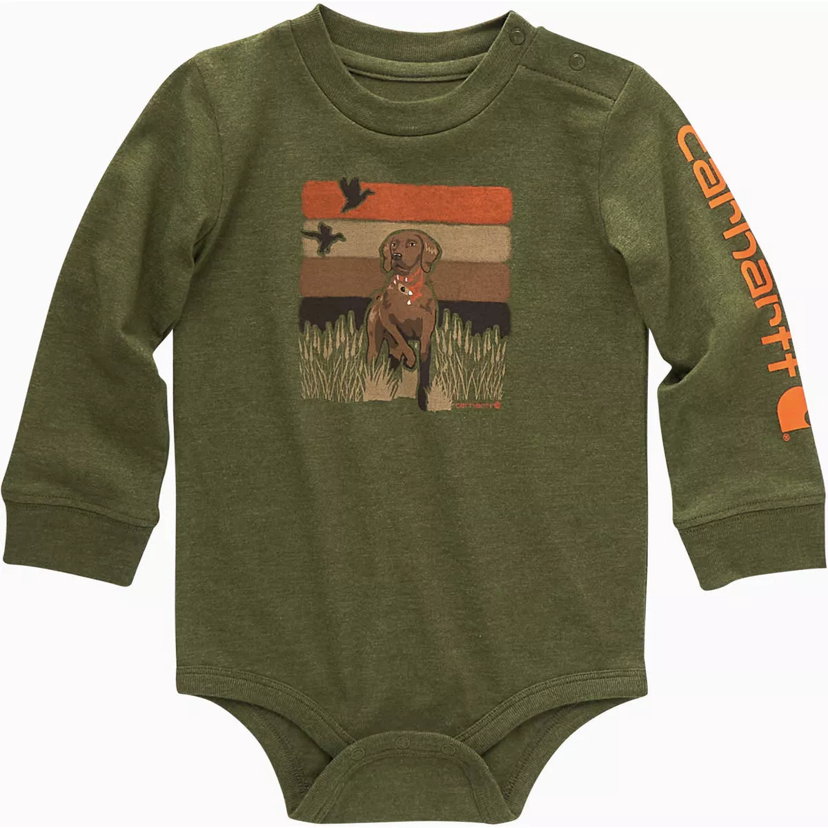 Carhartt Boys' 9M Chive Heather Long Sleeve Dog Bodysuit