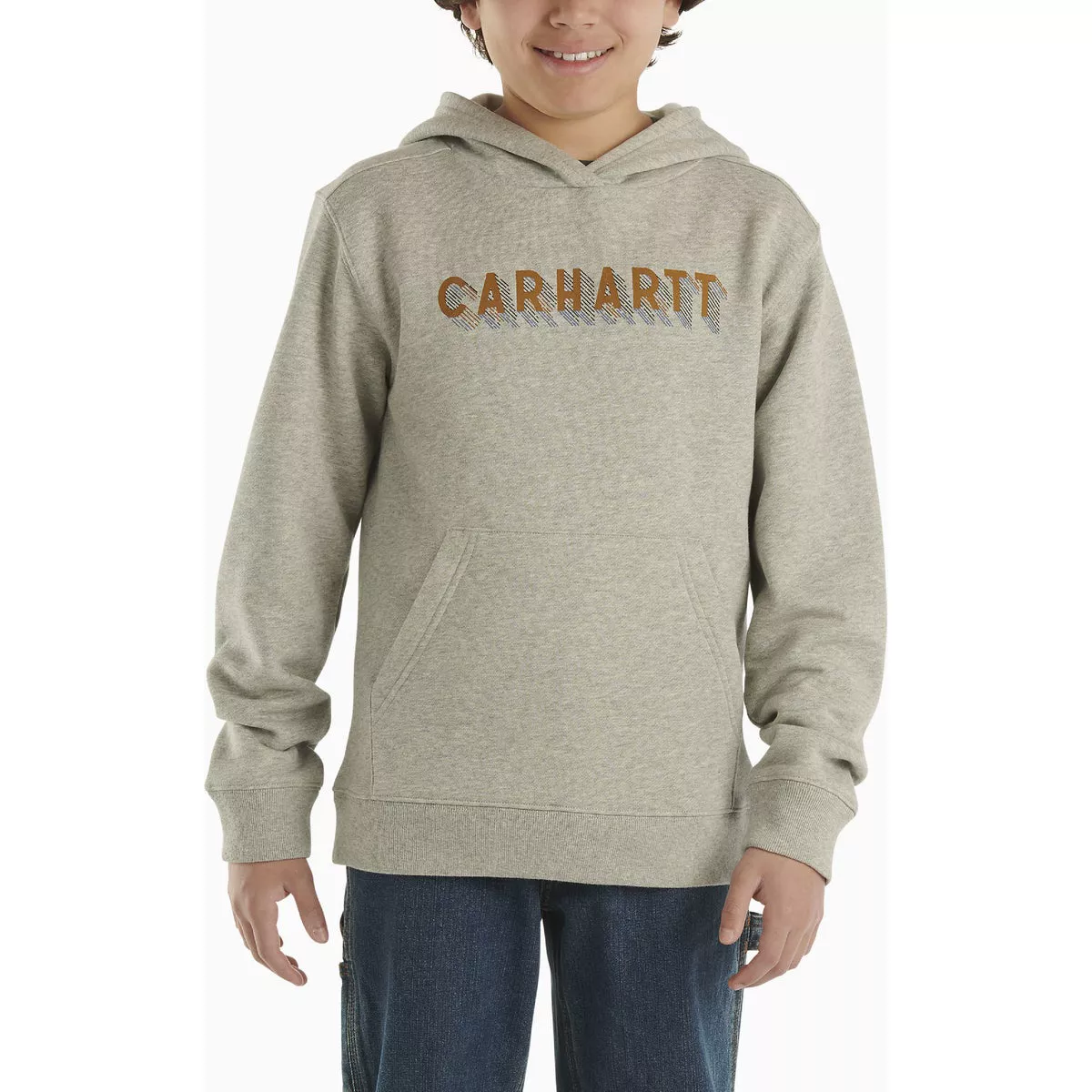 Carhartt Boys' XL (18/20) Gray Heather Long Sleeve Heavyweight Graphic Hooded Sweatshirt