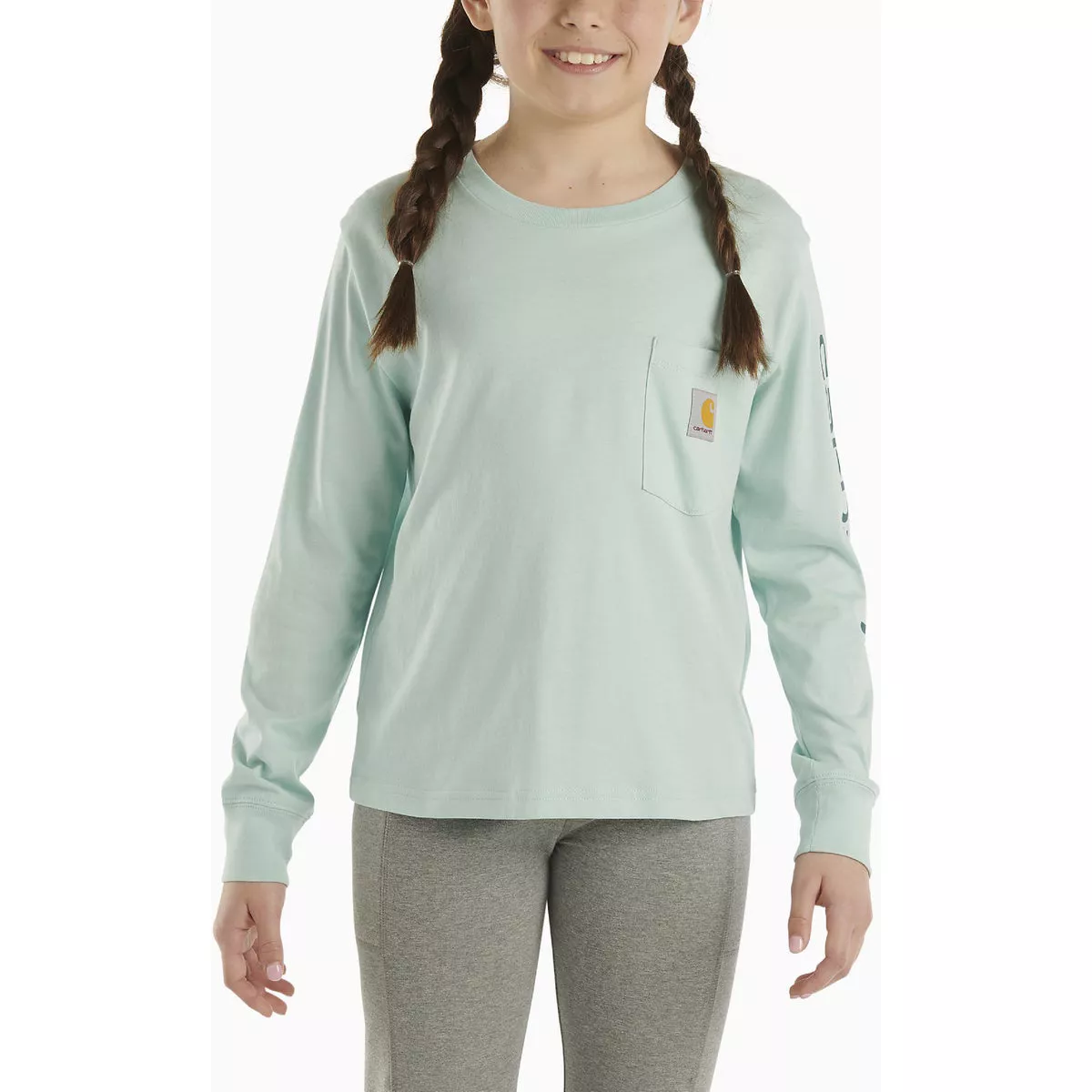 Carhartt Girls' 4 Pastel Turquoise Long Sleeve Graphic Pocket T-Shirt