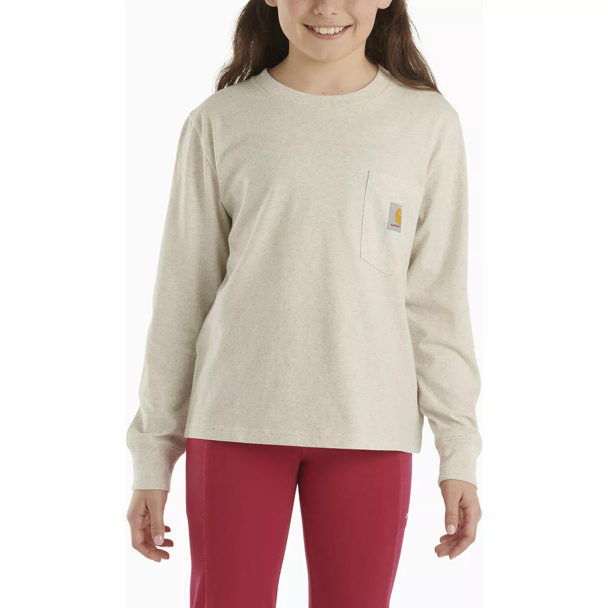 Carhartt Girls' XL (14) Oatmeal Heather Long Sleeve Graphic Pocket T-Shirt