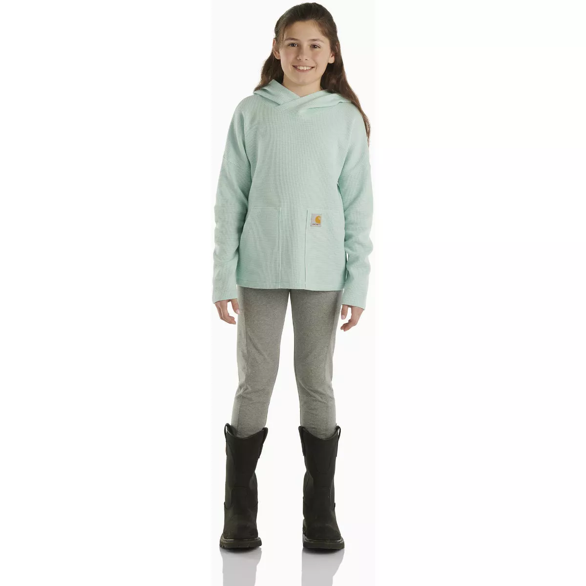 Carhartt Girls' L (12) Pastel Turquoise Long Sleeve Thermal Hooded T-Shirt