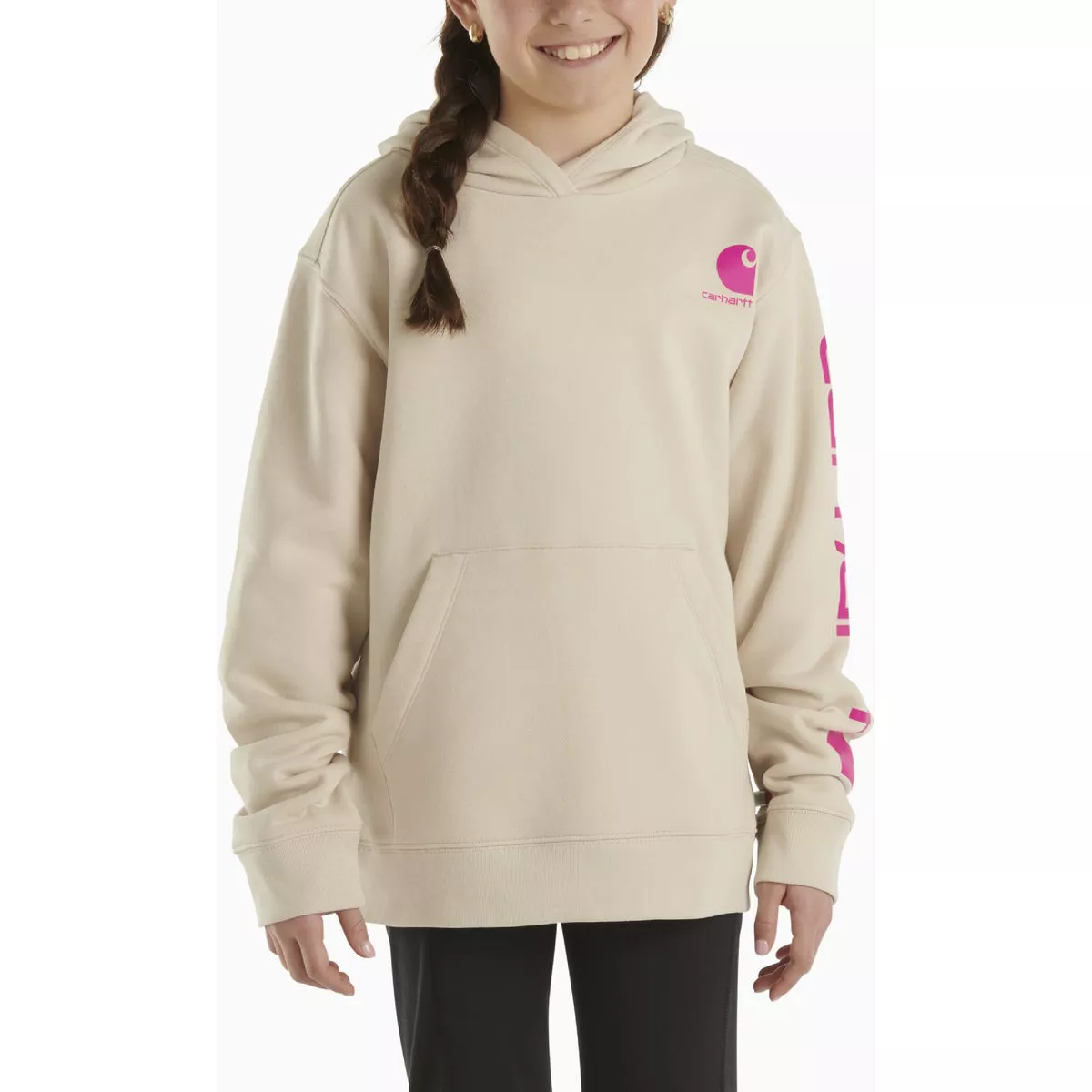 Carhartt Girls' M (10) Malt Long Sleeve Lightweight Graphic Hooded Sweatshirt