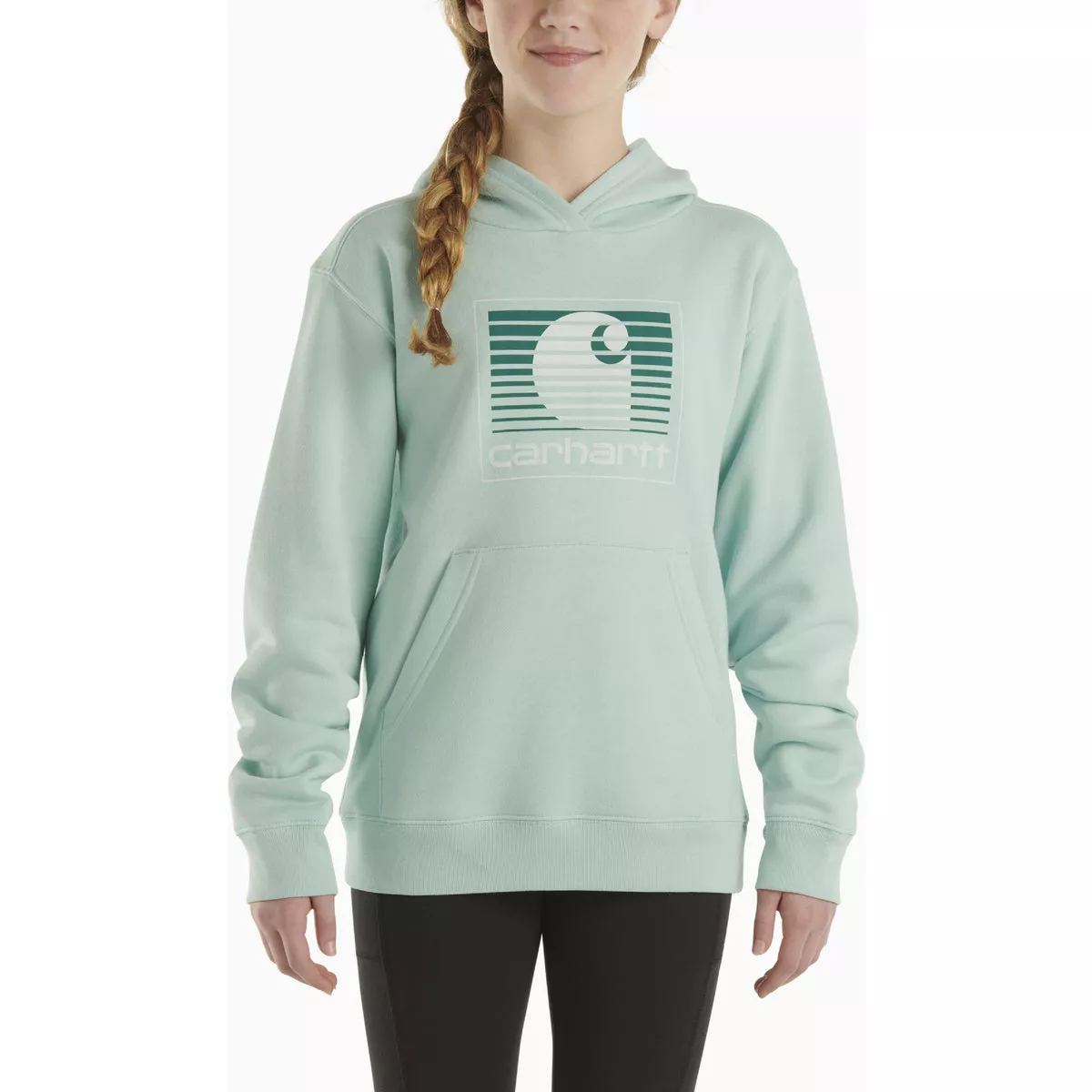 Carhartt Girls' M (10) Pastel Turquoise Long Sleeve Lightweight Graphic Hooded Sweatshirt