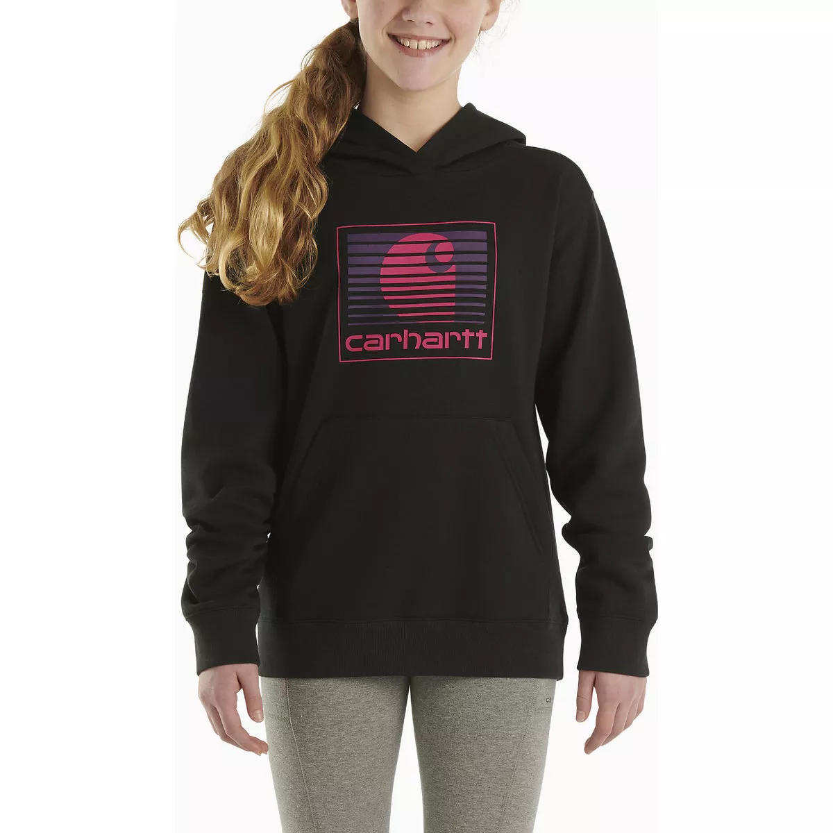 Carhartt Girls' M (10) Caviar Black Long Sleeve Lightweight Graphic Hooded Sweatshirt