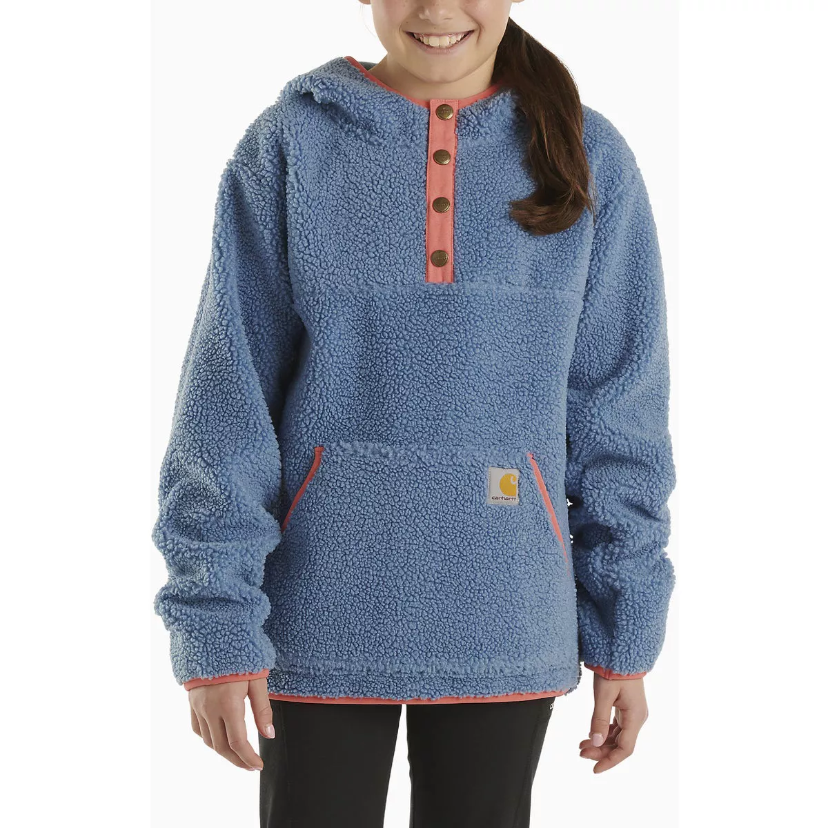 Carhartt Girls' 4 Quiet Harbor Long Sleeve Midweight Fleece Quarter-Snap Hooded Sweatshirt
