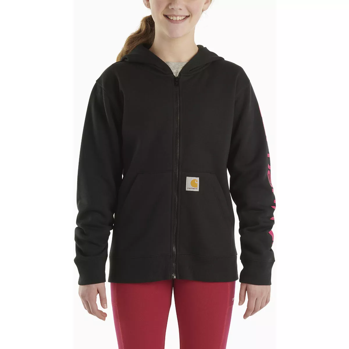 Carhartt Girls' L (12) Caviar Black Long Sleeve Heavyweight Full-Zip Hooded Sweatshirt