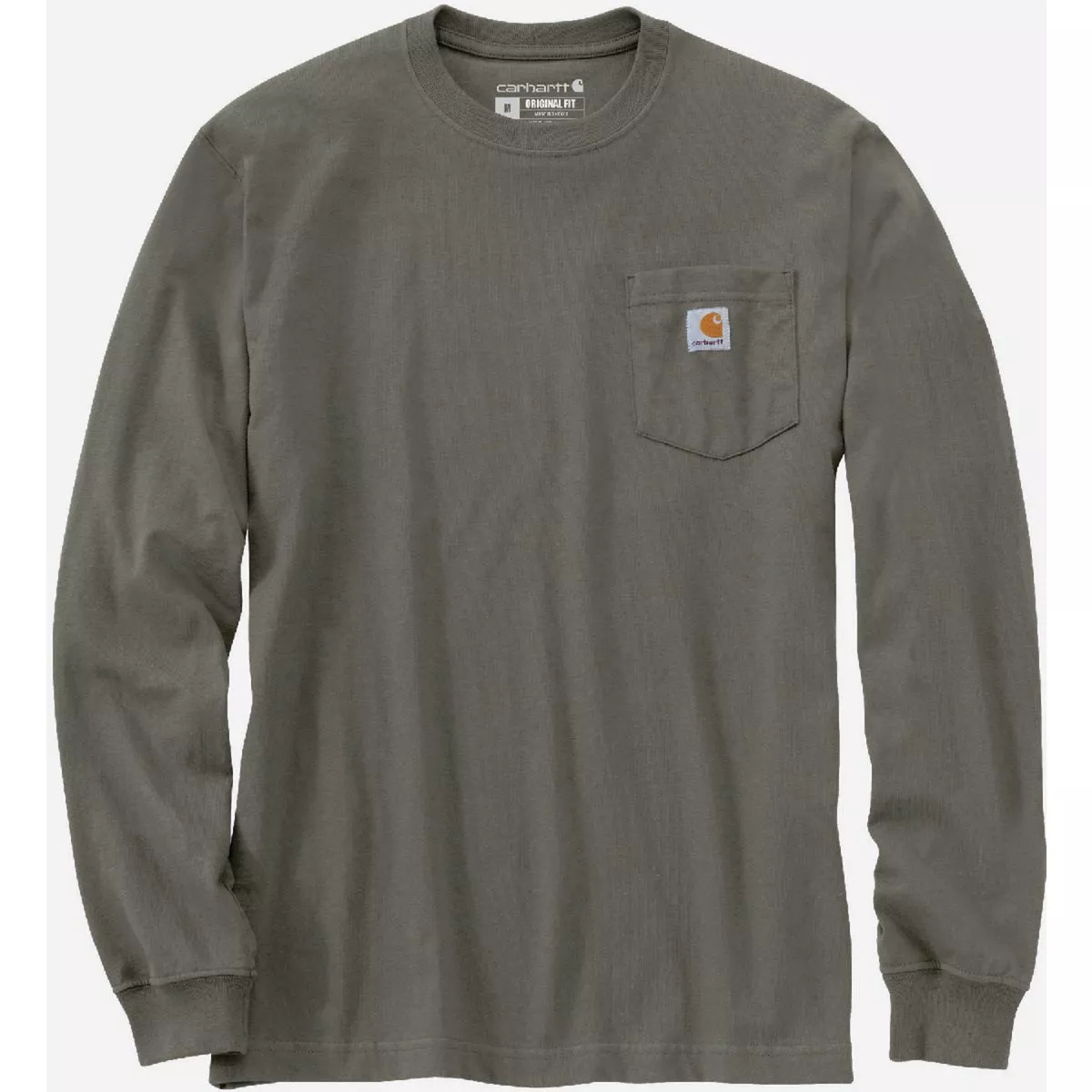 Carhartt Men's L Regular Dusty Olive Heavyweight Long Sleeve Pocket T-Shirt, Loose Fit