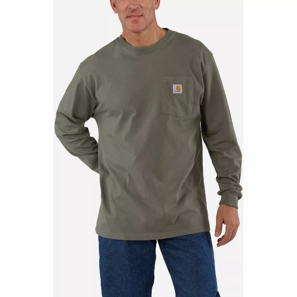 Carhartt Men's 3XL Regular Dusty Olive Heavyweight Long Sleeve Pocket T-Shirt, Loose Fit - photo 2