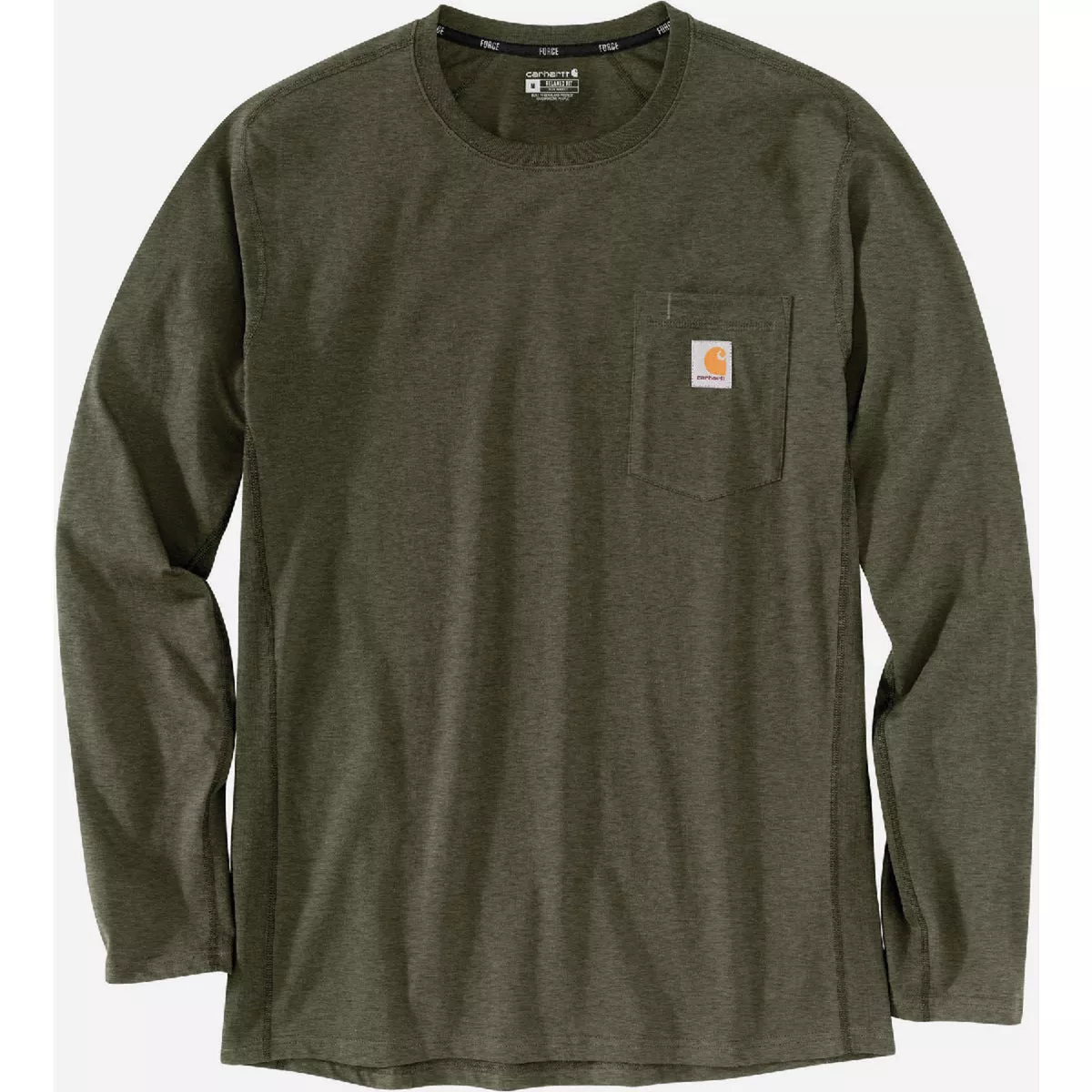 Carhartt Force L Regular Basil Heather Long-Sleeve Pocket T-Shirt, Relaxed Fit