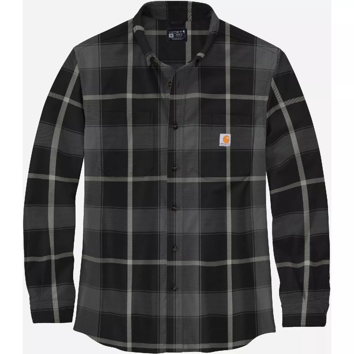 Carhartt Rugged Flex Men's XL Regular Black Midweight Flannel Long-Sleeve Plaid Button Down Shirt, Relaxed Fit