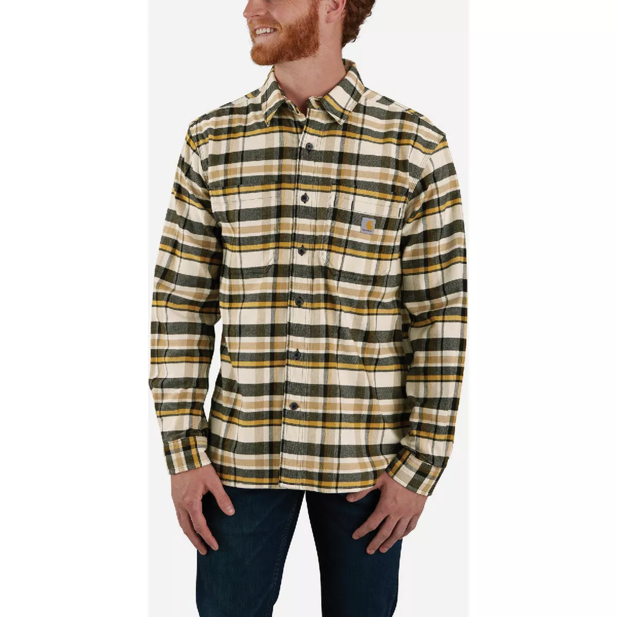 Carhartt Rugged Flex Men's XL Regular Malt Midweight Flannel Long-Sleeve Plaid Button Down Shirt, Relaxed Fit - photo 3