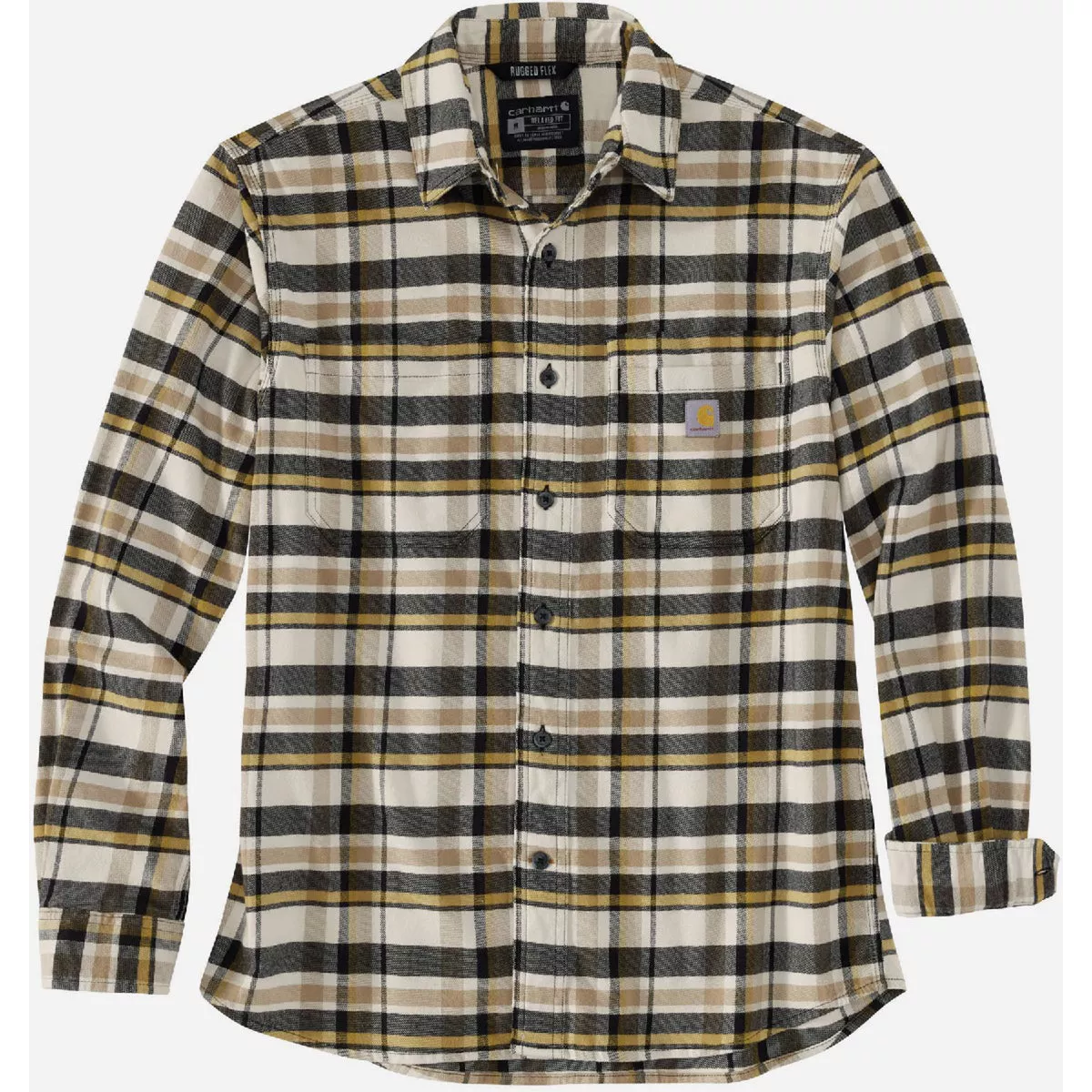 Carhartt Rugged Flex Men's L Regular Malt Midweight Flannel Long-Sleeve Plaid Button Down Shirt, Relaxed Fit