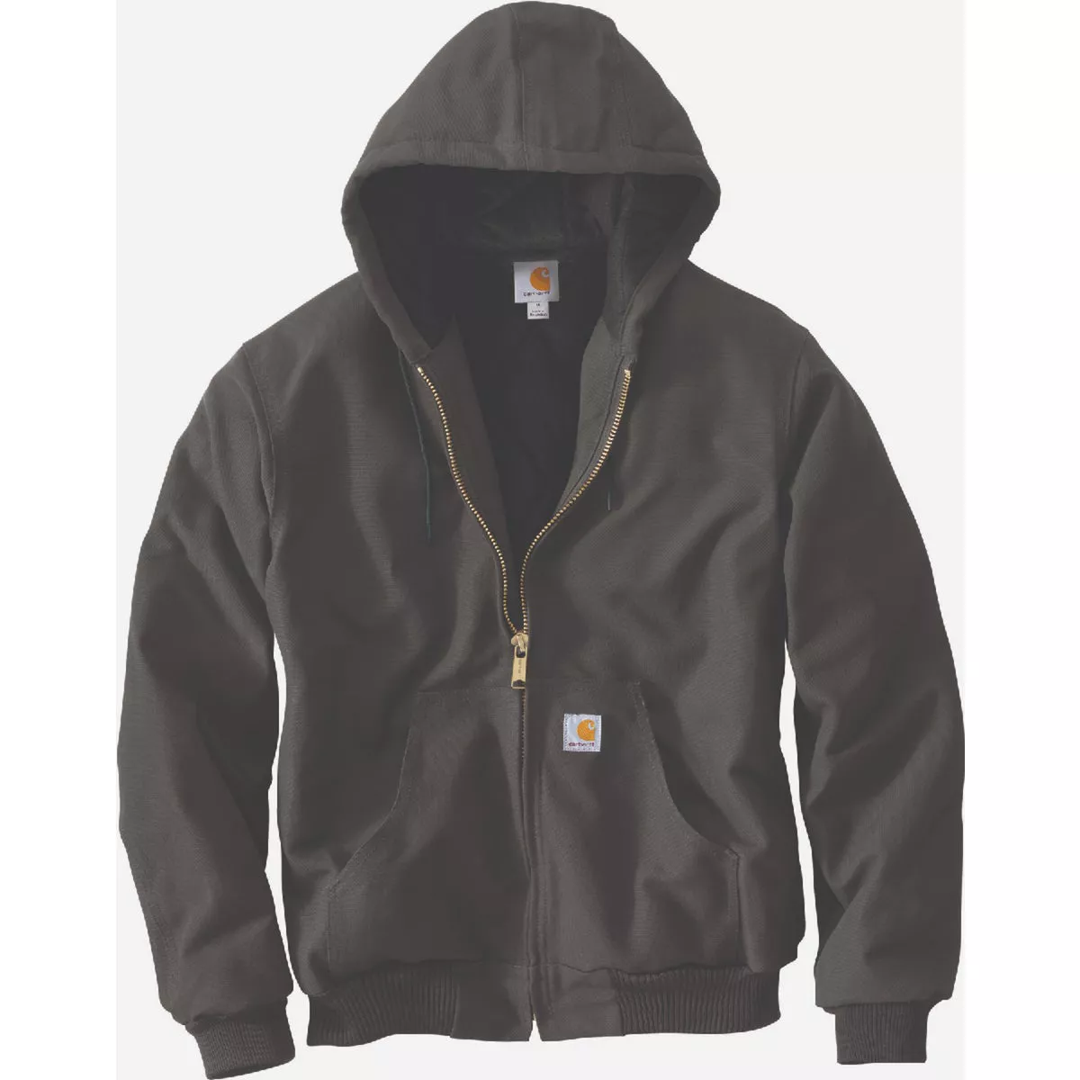 Carhartt Men's L Regular Gravel Firm Duck Flannel-Lined Active Jac, Relaxed Fit