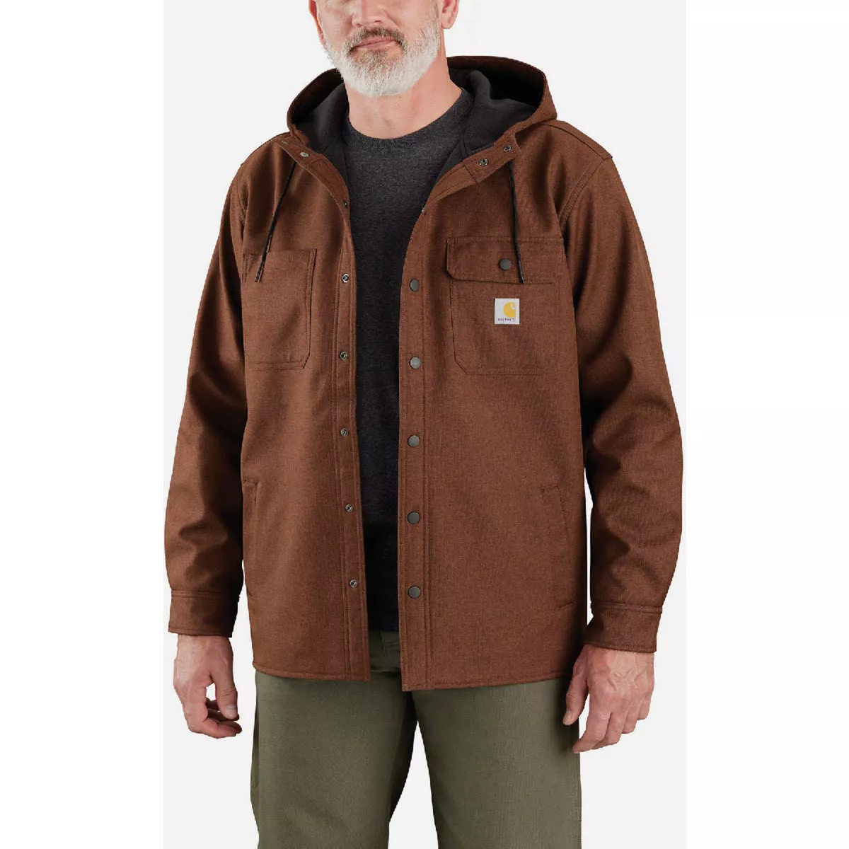 Carhartt Rain Defender Men's S Regular Mocha Heather Heavyweight Hooded Shirt Jacket, Relaxed Fit - photo 2