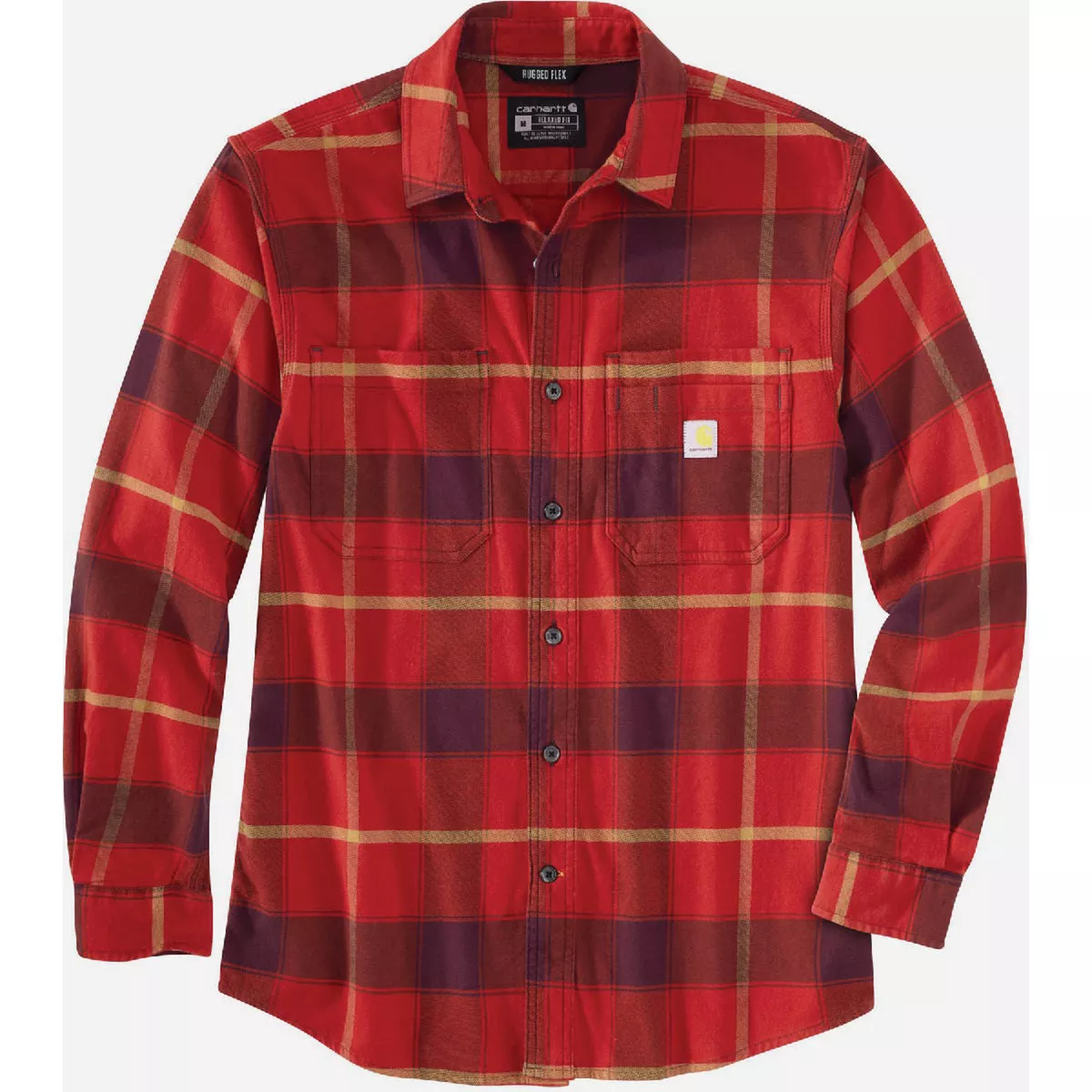 Carhartt Rugged Flex Men's S Regular Crabapple Midweight Flannel Long-Sleeve Plaid Button Down Shirt, Relaxed Fit