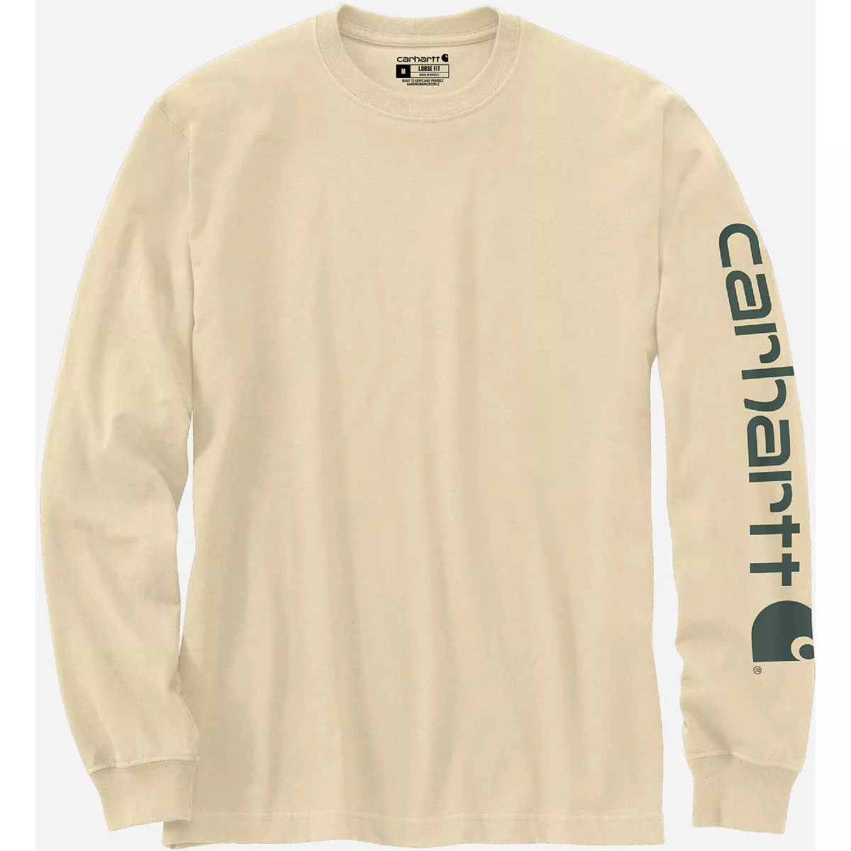 Carhartt Men's L Tall Oak Milk Heavyweight Long Sleeve Logo Sleeve Graphic T-Shirt, Loose Fit