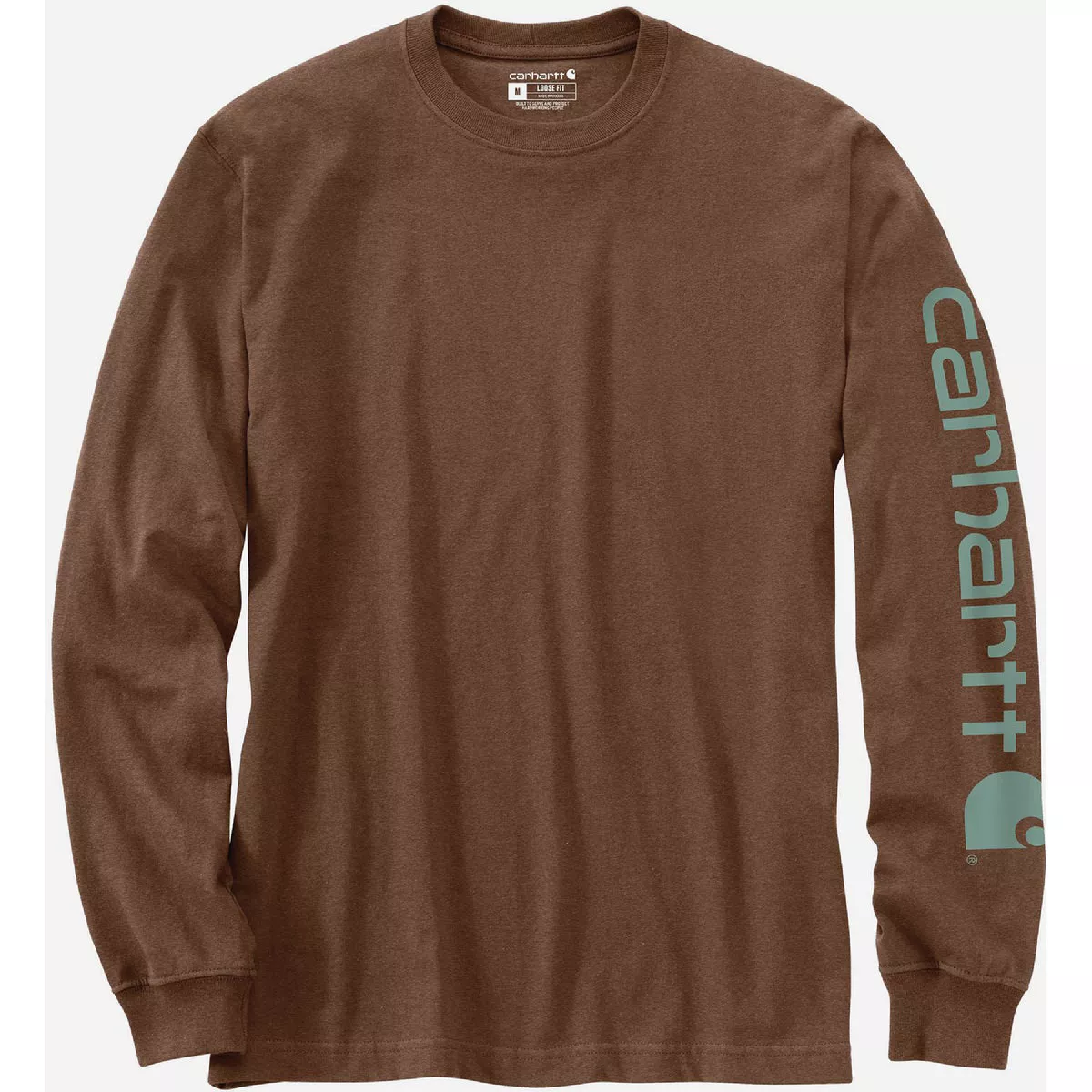 Carhartt Men's XS Regular Mocha Heather Heavyweight Long Sleeve Logo Sleeve Graphic T-Shirt, Loose Fit