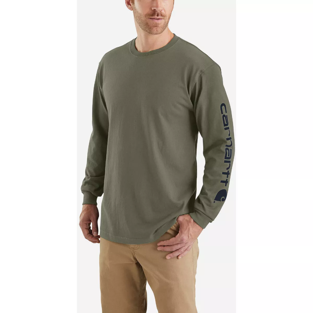 Carhartt Men's XL Tall Dusty Olive Heavyweight Long Sleeve Logo Sleeve Graphic T-Shirt, Loose Fit - photo 2