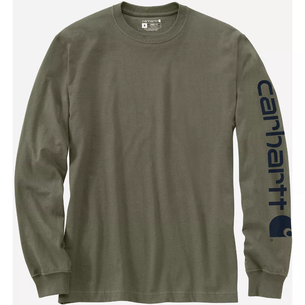 Carhartt Men's L Regular Dusty Olive Heavyweight Long Sleeve Logo Sleeve Graphic T-Shirt, Loose Fit-