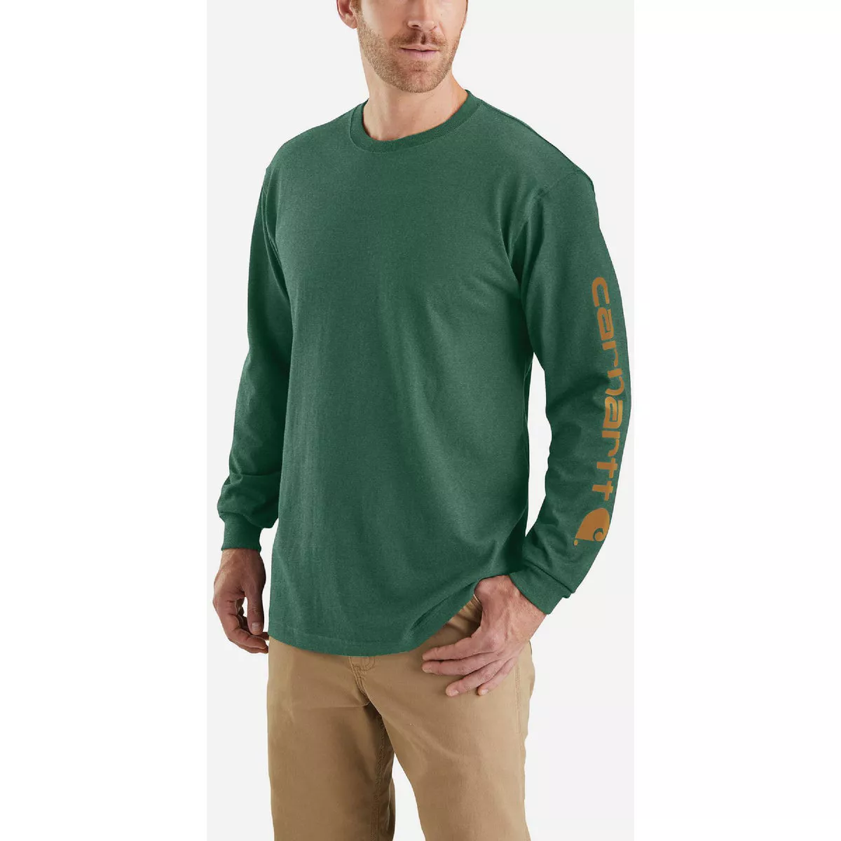 Carhartt Men's XL Tall Botanic Green Heavyweight Long Sleeve Logo Sleeve Graphic T-Shirt, Loose Fit - photo 2