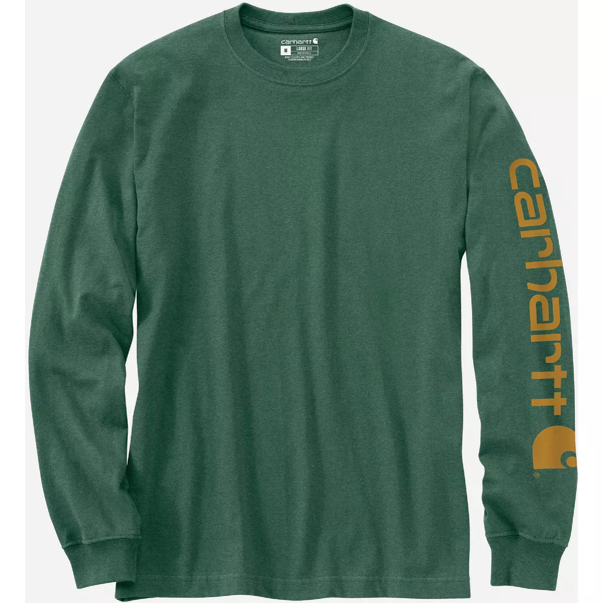 Carhartt Men's L Tall Botanic Green Heavyweight Long Sleeve Logo Sleeve Graphic T-Shirt, Loose Fit
