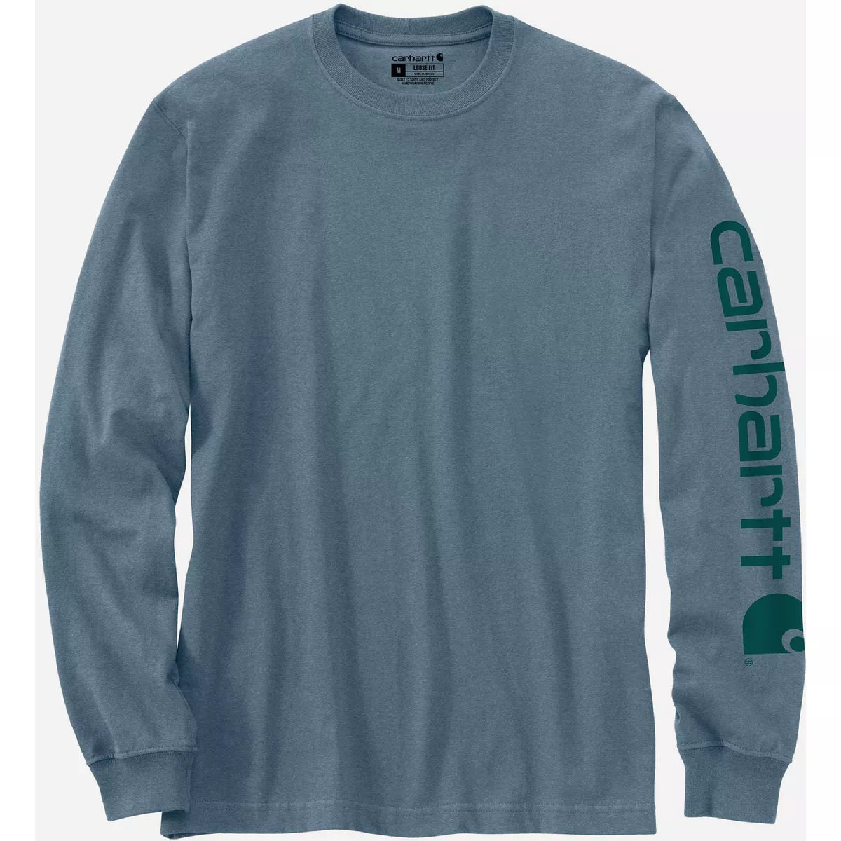 Carhartt Men's M Regular Thundercloud Heather Heavyweight Long Sleeve Logo Sleeve Graphic T-Shirt, Loose Fit