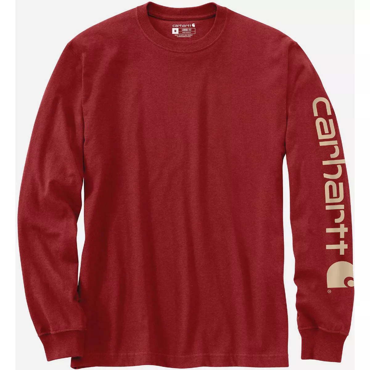 Carhartt Men's L Regular Crabapple Heather Heavyweight Long Sleeve Logo Sleeve Graphic T-Shirt, Loose Fit