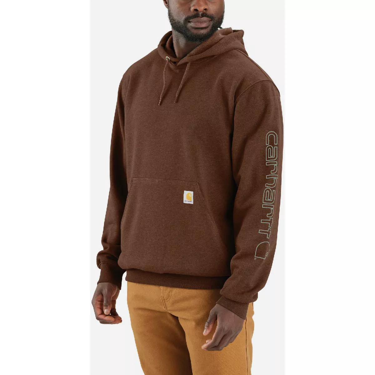 Carhartt Men's 4XL Regular Mocha Heather Midweight Logo Sleeve Graphic Pullover Hooded Sweatshirt, Loose Fit - photo 2