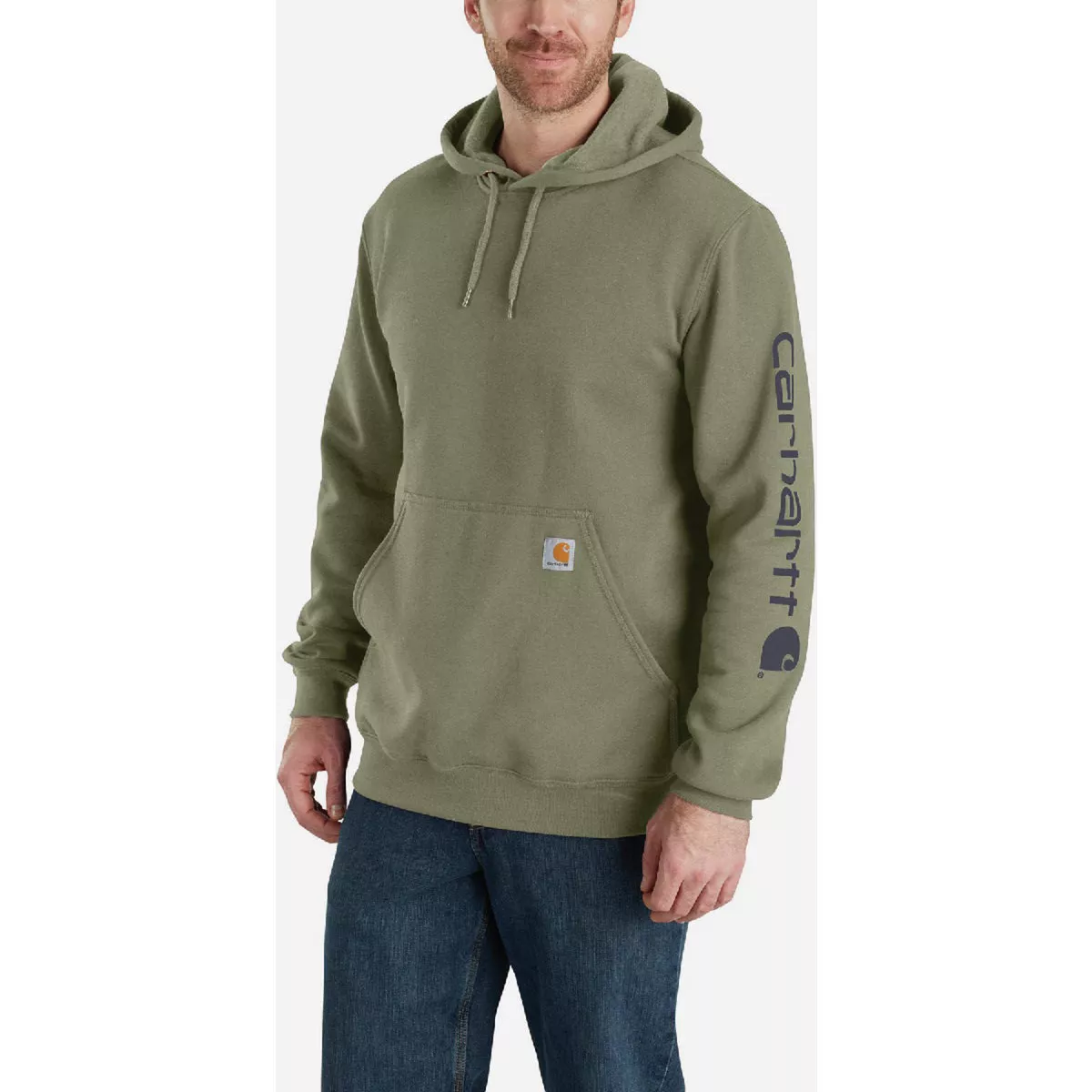 Carhartt Men's L Tall Dusty Olive Midweight Logo Sleeve Graphic Pullover Hooded Sweatshirt, Loose Fit - photo 2