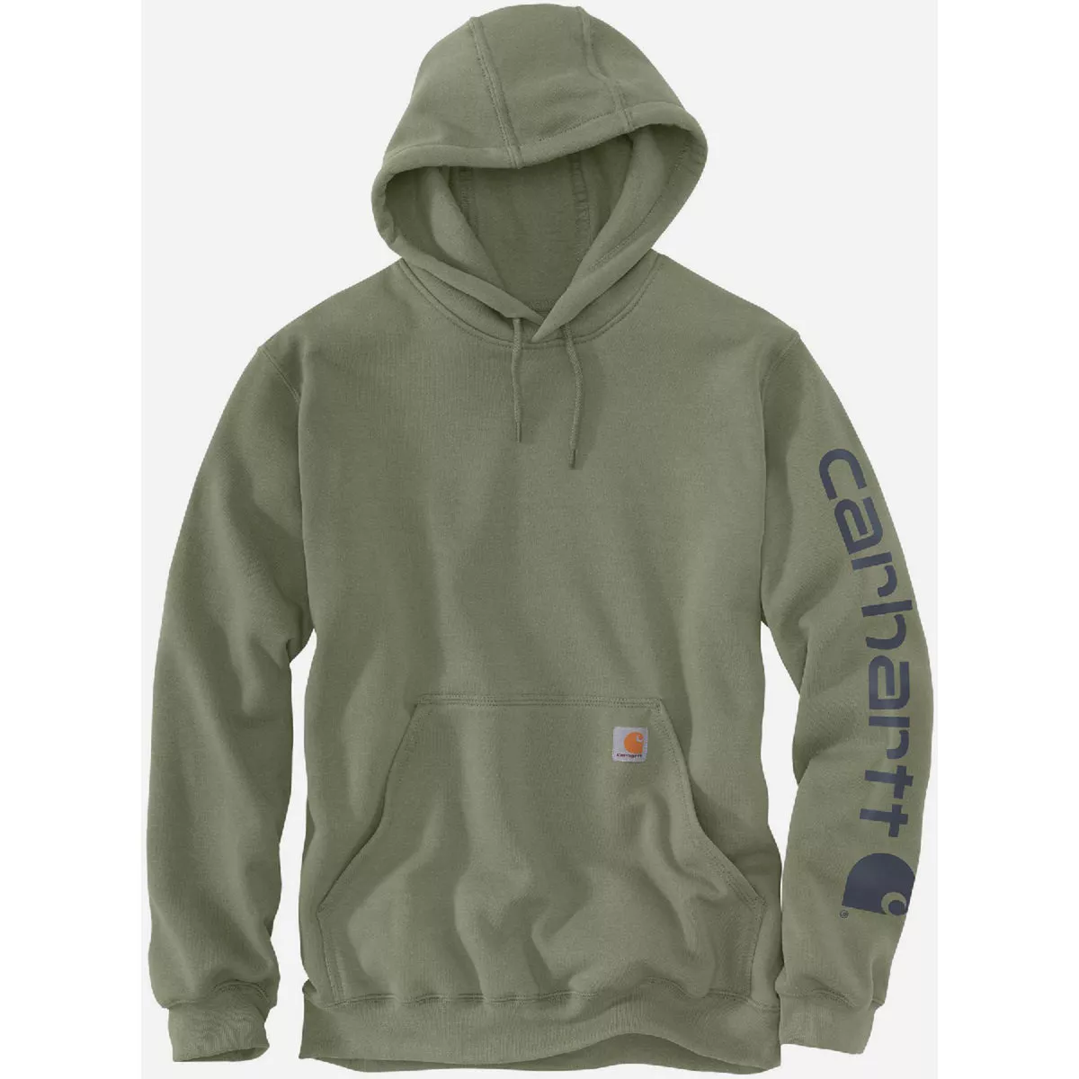 Carhartt Men's XL Tall Dusty Olive Midweight Logo Sleeve Graphic Pullover Hooded Sweatshirt, Loose Fit