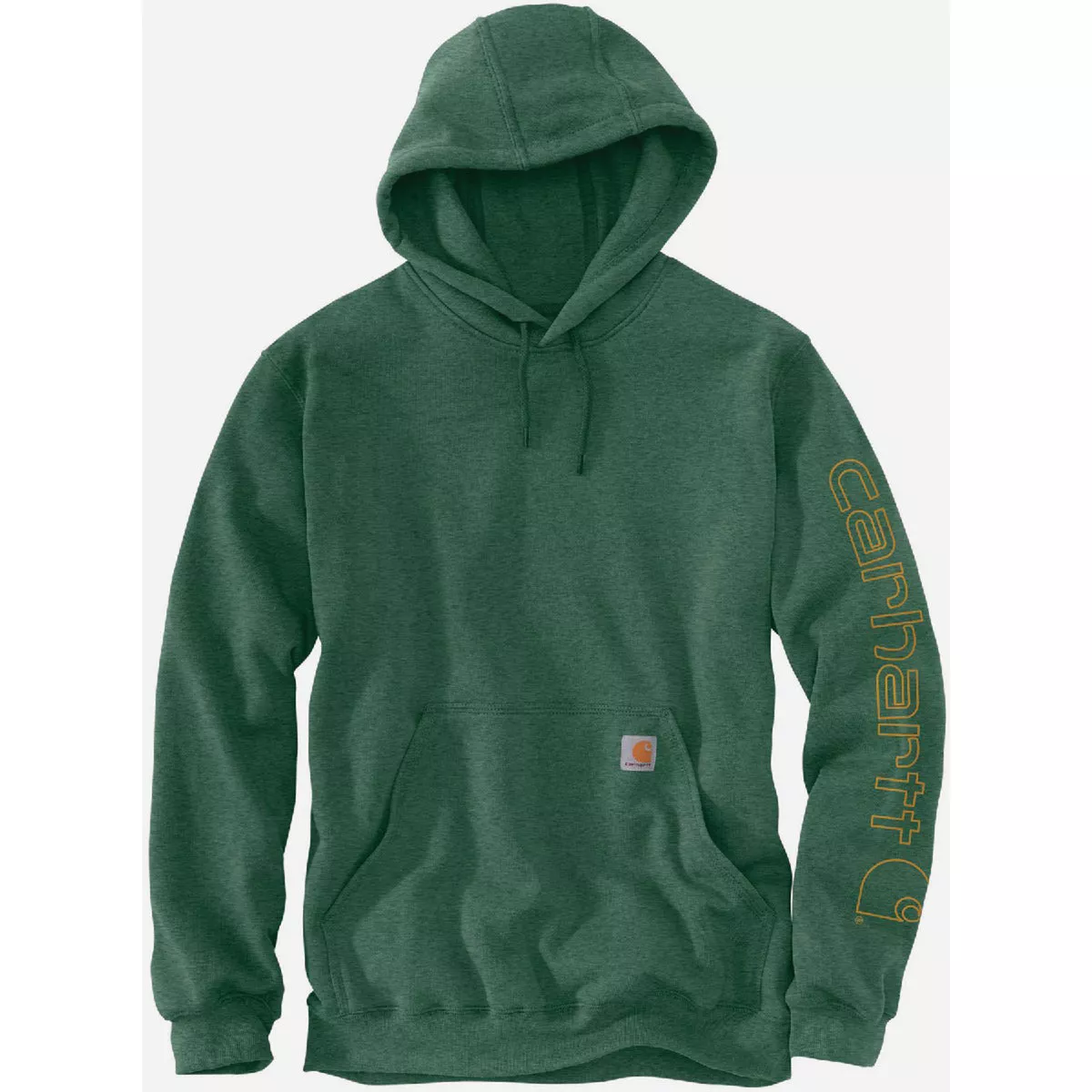 Carhartt Men's L Regular Frosted Balsam Heather Midweight Logo Sleeve Graphic Pullover Hooded Sweatshirt, Loose Fit