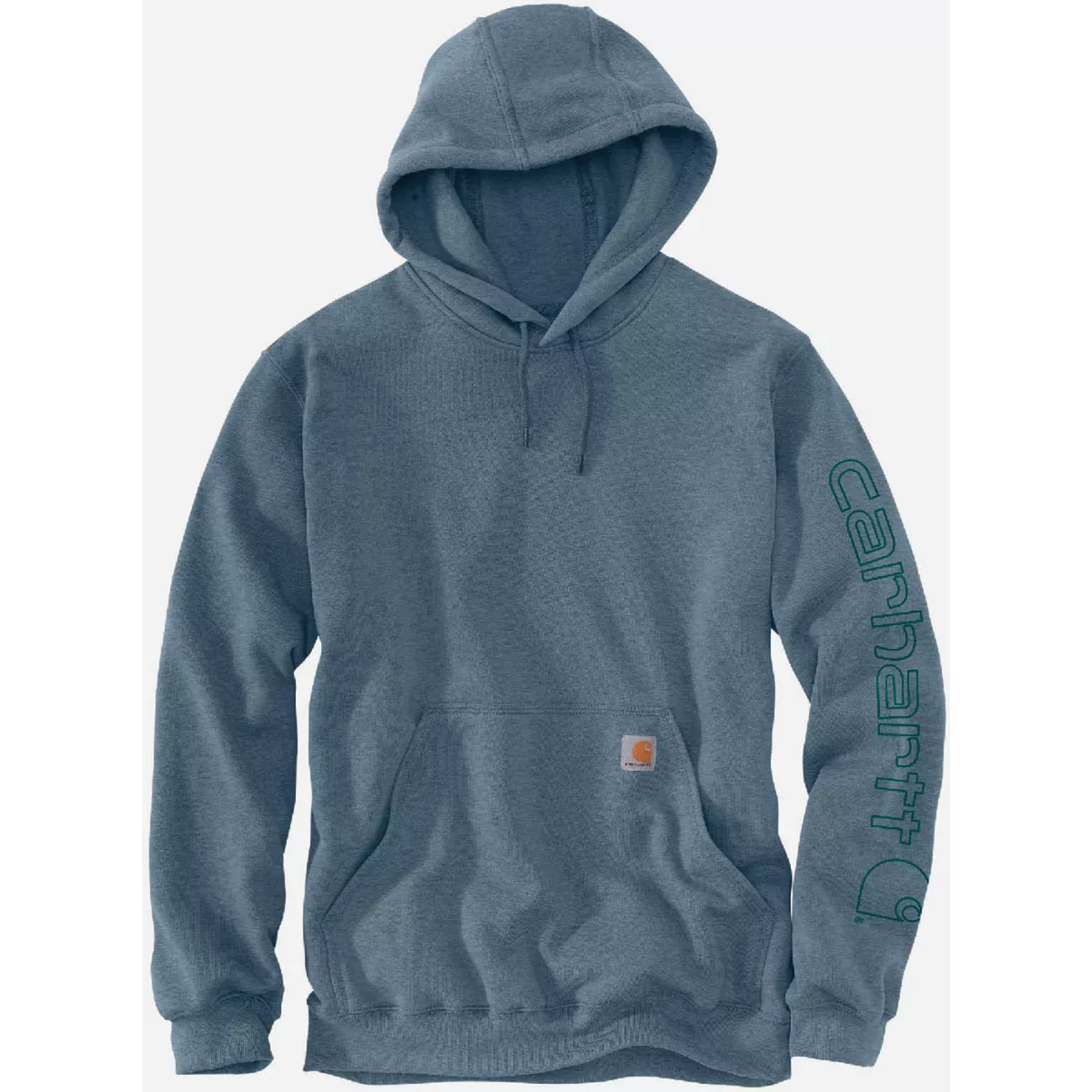 Carhartt Men's L Tall Thundercloud Heather Midweight Logo Sleeve Graphic Pullover Hooded Sweatshirt, Loose Fit