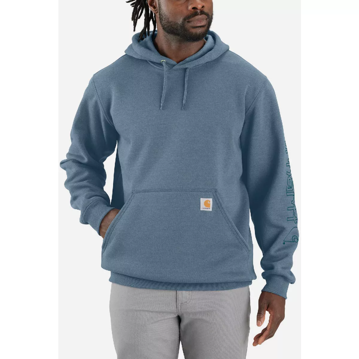 Carhartt Men's L Tall Thundercloud Heather Midweight Logo Sleeve Graphic Pullover Hooded Sweatshirt, Loose Fit - photo 4