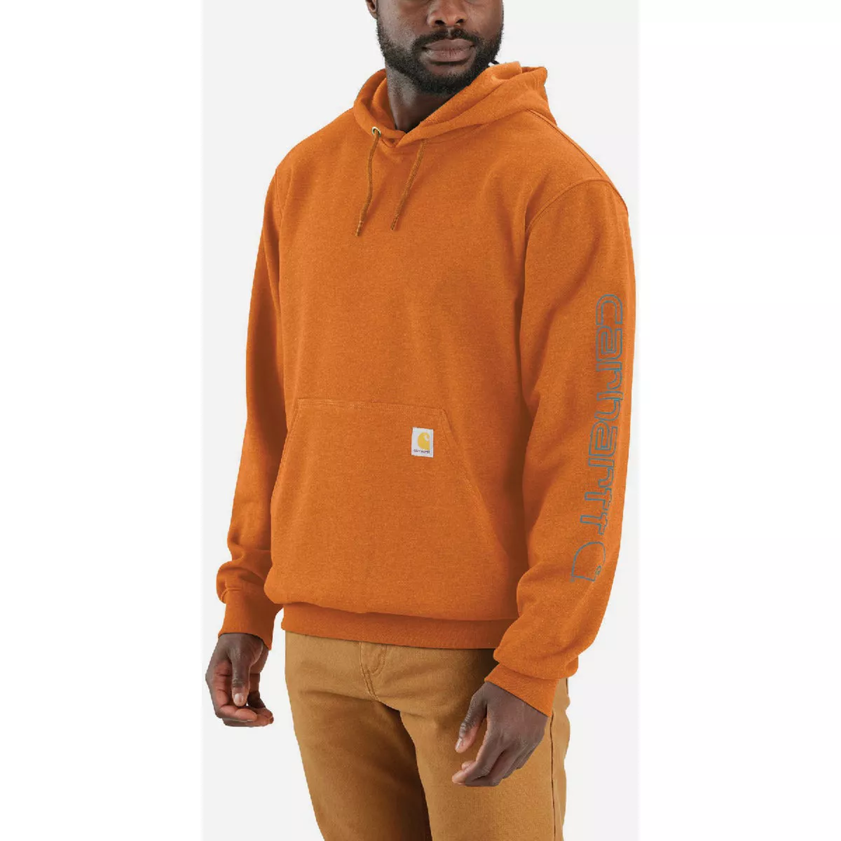 Carhartt Men's M Regular Rust Heather Midweight Logo Sleeve Graphic Pullover Hooded Sweatshirt, Loose Fit - photo 3