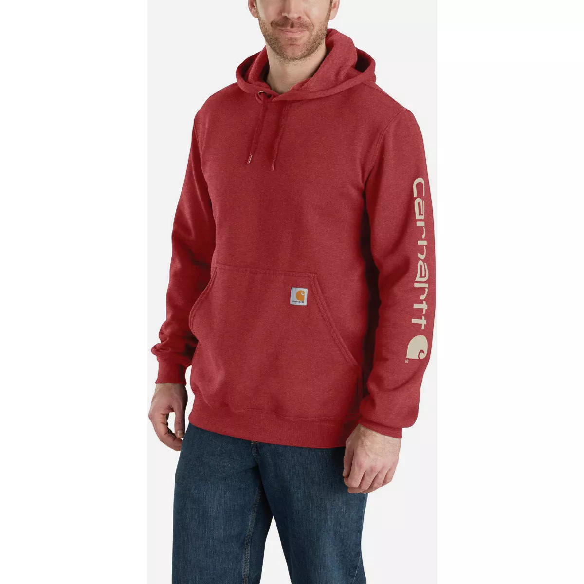 Carhartt Men's L Tall Crabapple Heather Midweight Logo Sleeve Graphic Pullover Hooded Sweatshirt, Loose Fit - photo 2