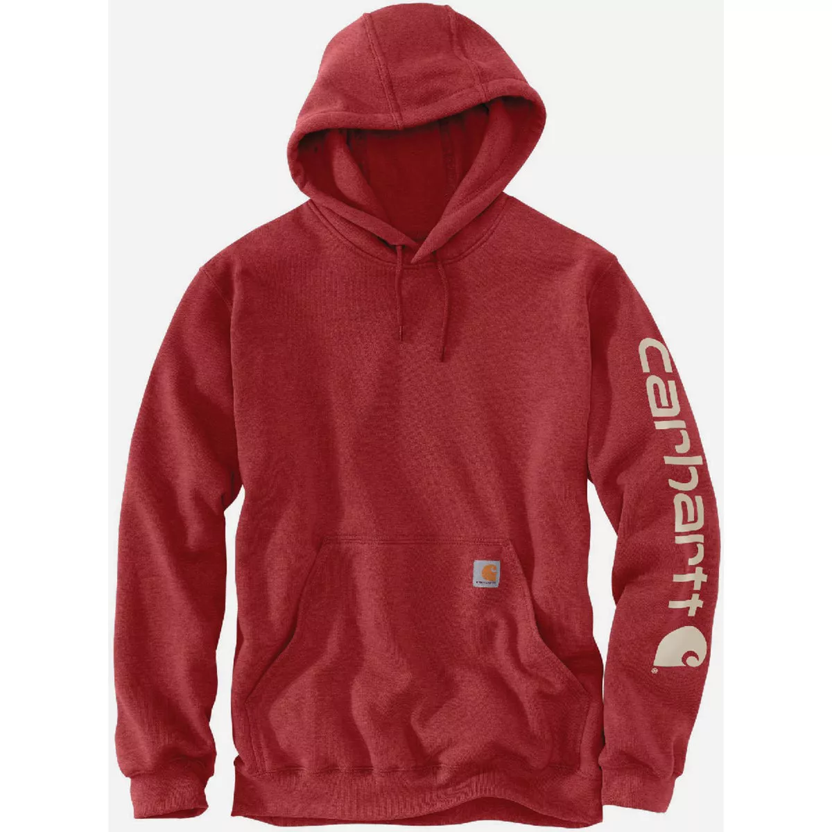 Carhartt Men's L Regular Crabapple Heather Midweight Logo Sleeve Graphic Pullover Hooded Sweatshirt, Loose Fit