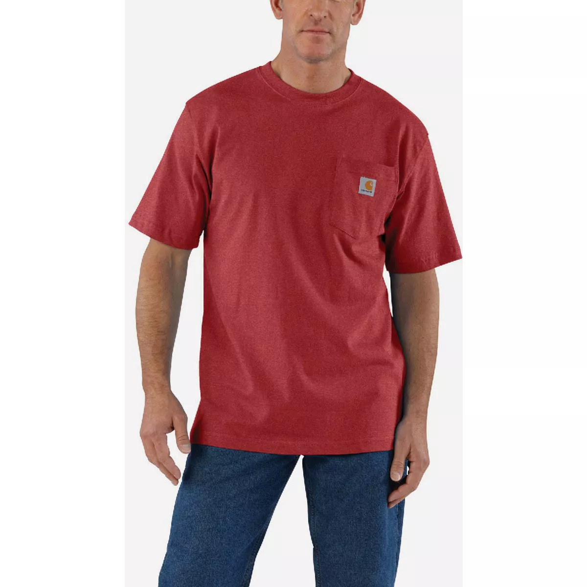 Carhartt Men's S Regular Crabapple Heather Heavyweight Short Sleeve Pocket T-Shirt, Loose Fit