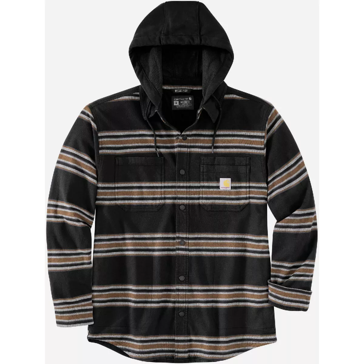 Carhartt Rugged Flex Men's L Tall Brown/Black Flannel Fleece-Lined Hooded Shirt Jac