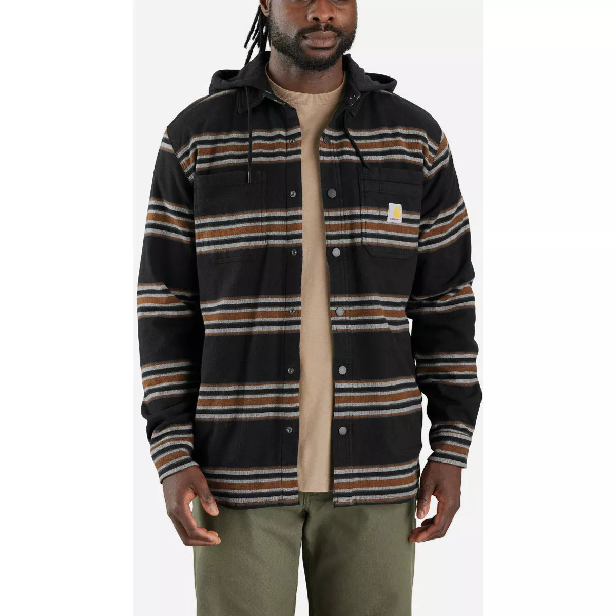 Carhartt Rugged Flex Men's L Tall Brown/Black Flannel Fleece-Lined Hooded Shirt Jac - photo 4