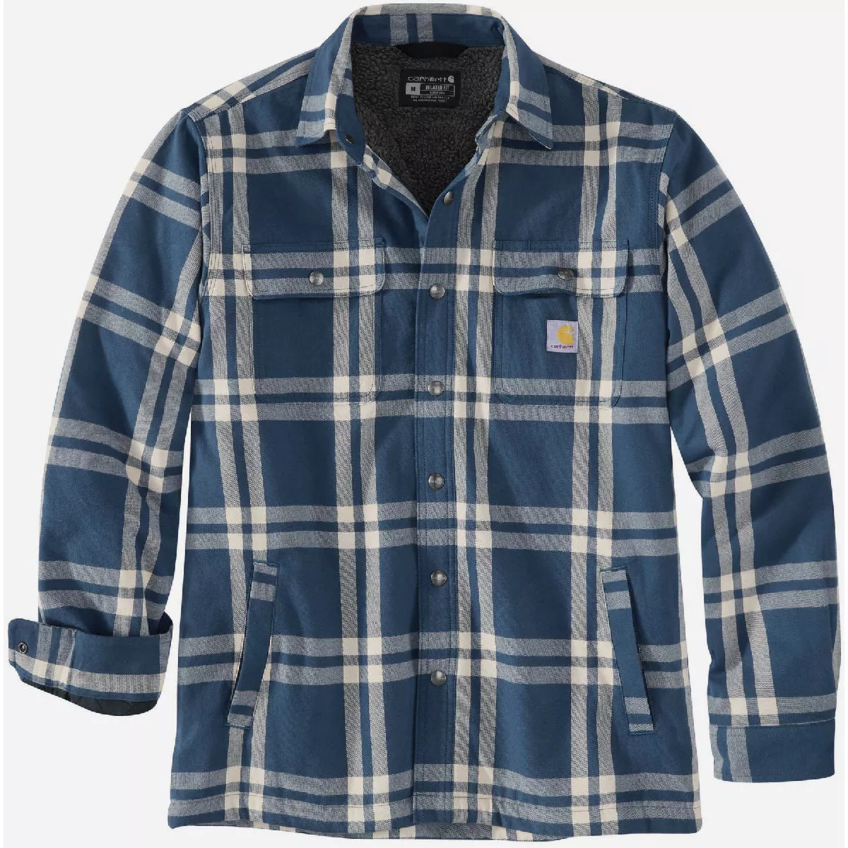 Carhartt Men's S Regular Dark Blue Flannel Sherpa Line Shirt Jac, Relaxed Fit