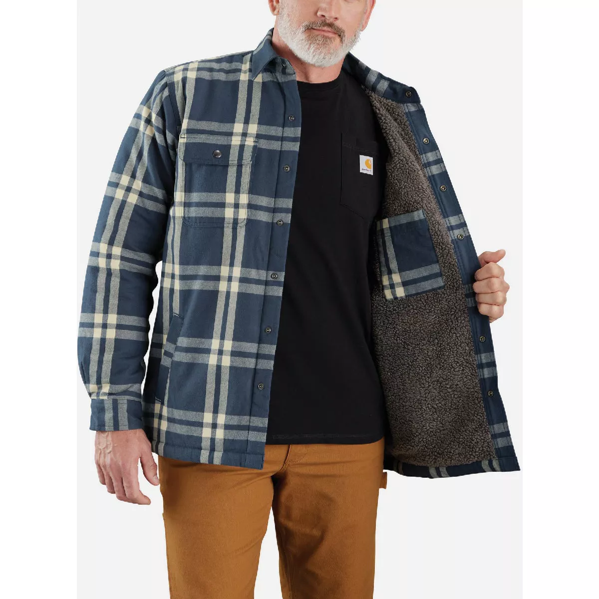 Carhartt Men's S Regular Dark Blue Flannel Sherpa Line Shirt Jac, Relaxed Fit - photo 4