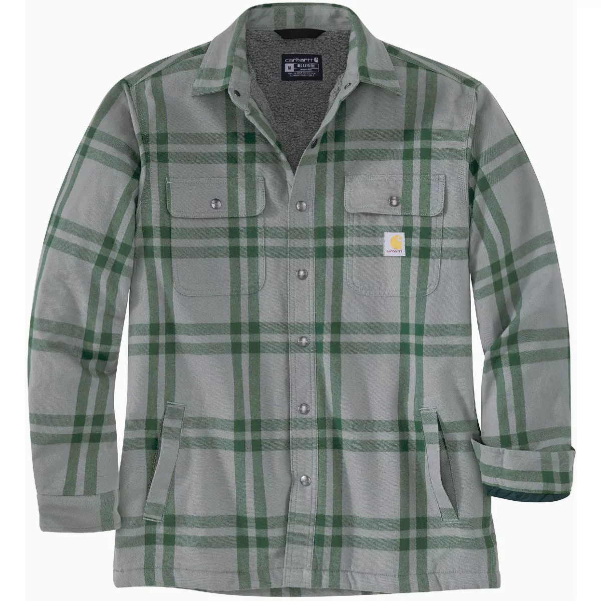 Carhartt Men's M Regular Weather Ash Flannel Sherpa Line Shirt Jac, Relaxed Fit
