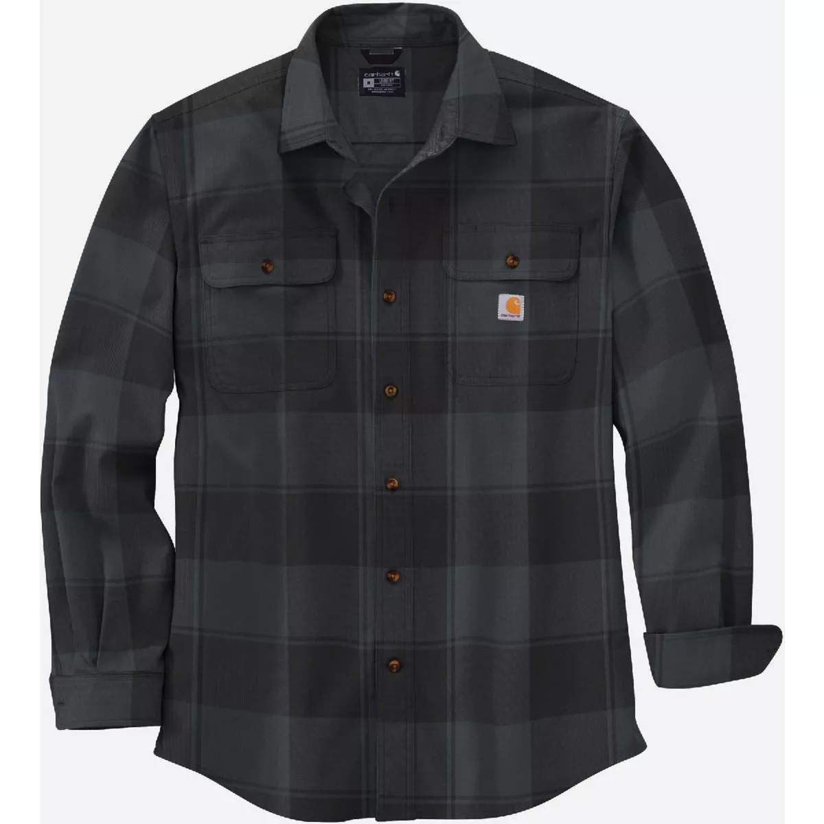 Carhartt Men's L Regular Black Heavyweight Flannel Long-Sleeve Button Down Plaid Shirt, Loose Fit
