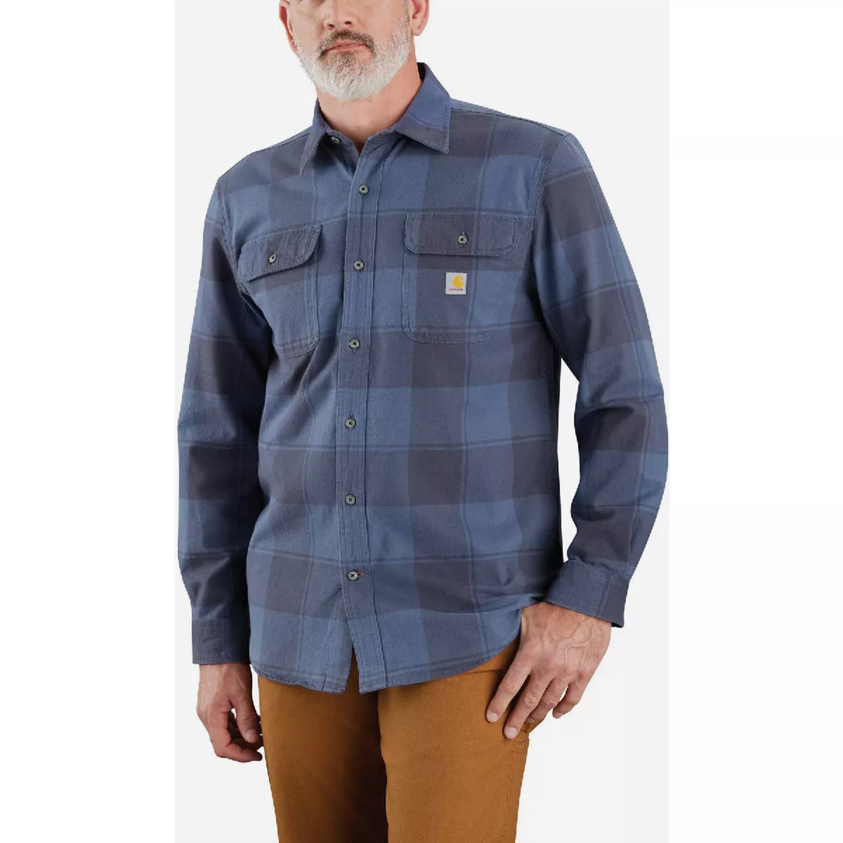 Carhartt Men's L Tall Navy Heavyweight Flannel Long-Sleeve Button Down Plaid Shirt, Loose Fit - photo 4